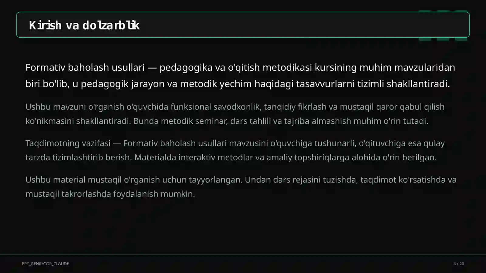 Formativ baholash usullari 4