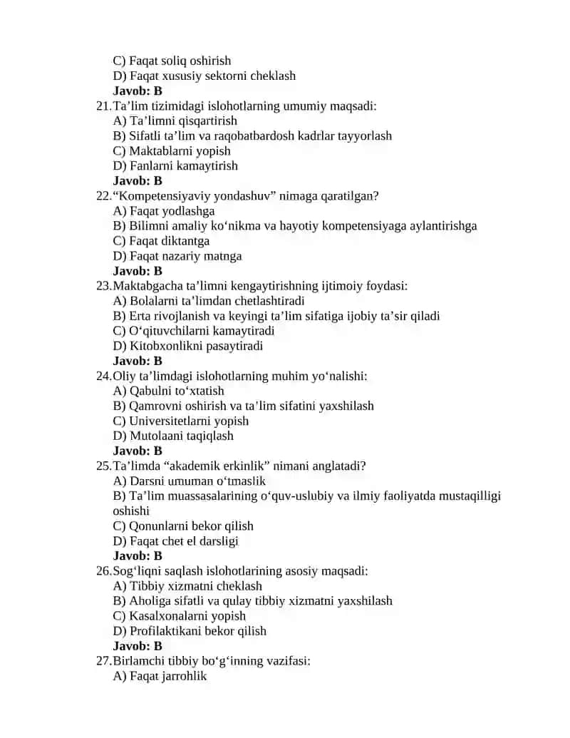 Oʻzbekistonning eng yangi tarixi fanidan 10-test 4