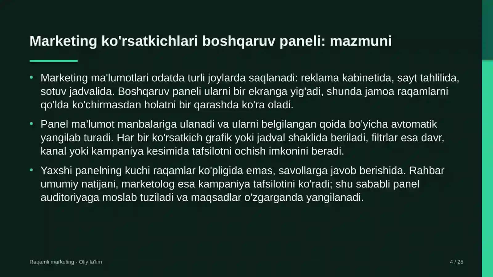 energetika dispetcherlik markazlarida marketing ko'rsatkichlari boshqaruv panelini yaratish 4052 4