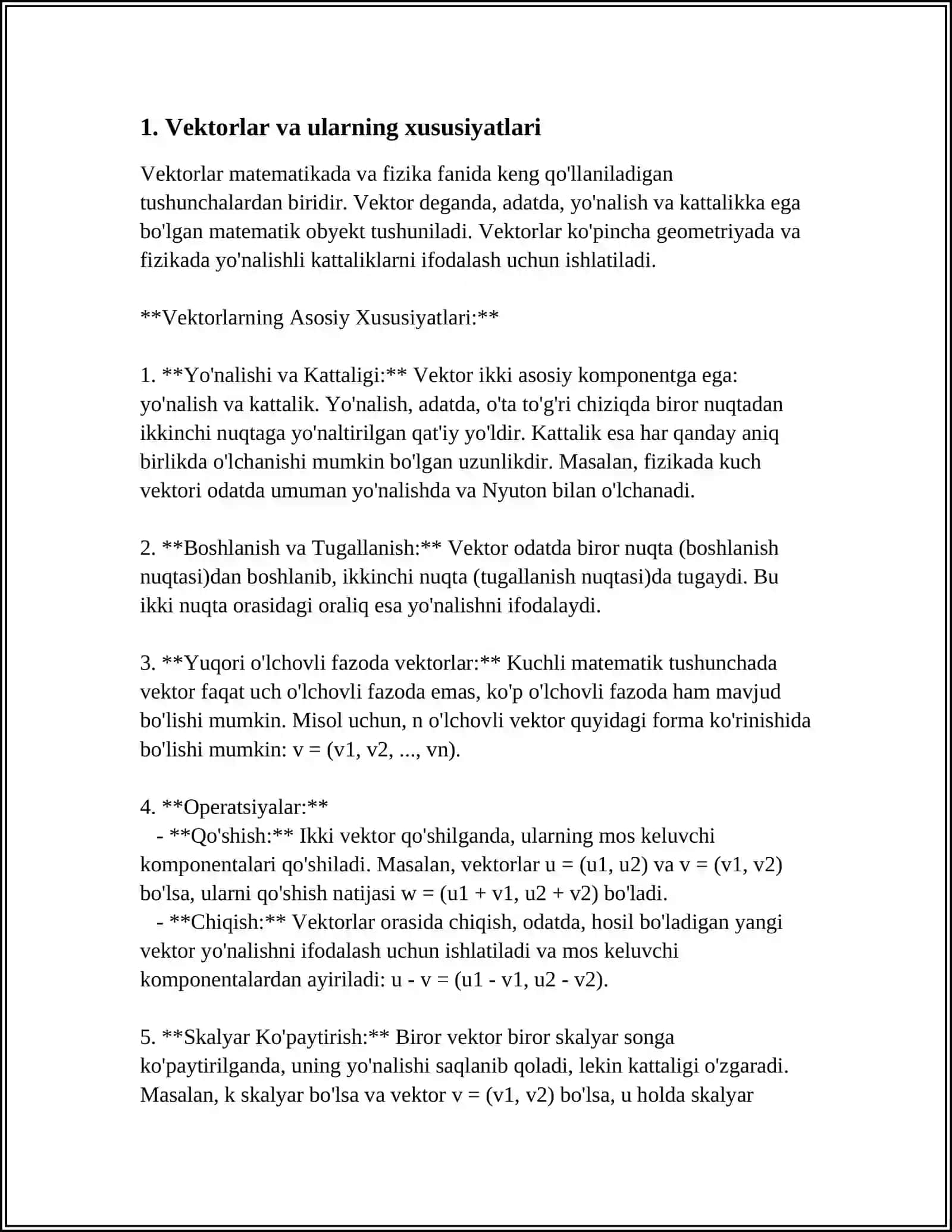 VEKTO‘RLARNI FUNKSIYA PARAMETIRLARI SIFATIDA QO‘LANILISHI 4