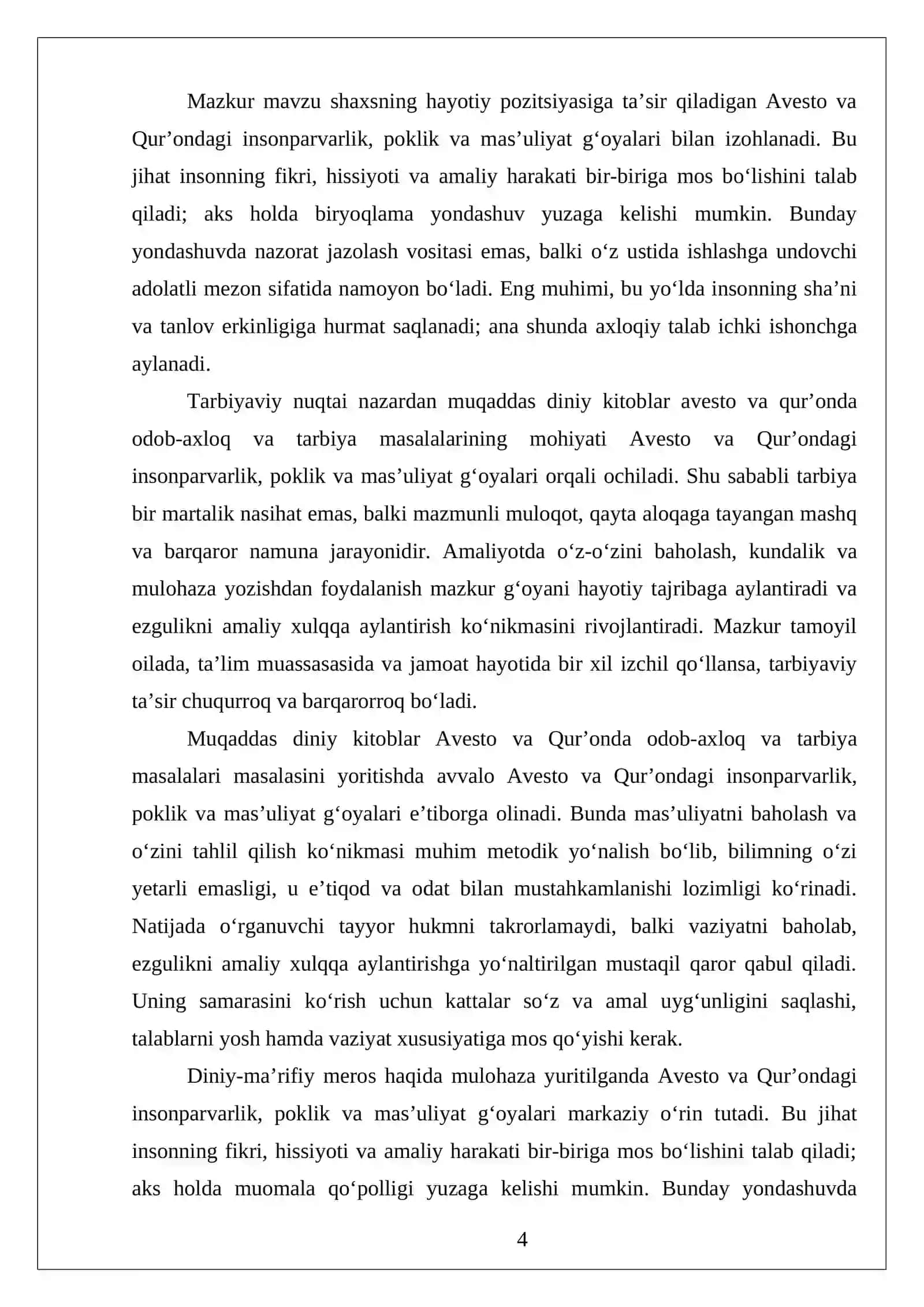 Muqaddas diniy kitoblar Avesto va Qur’onda odob-axloq va tarbiya masalalari 4
