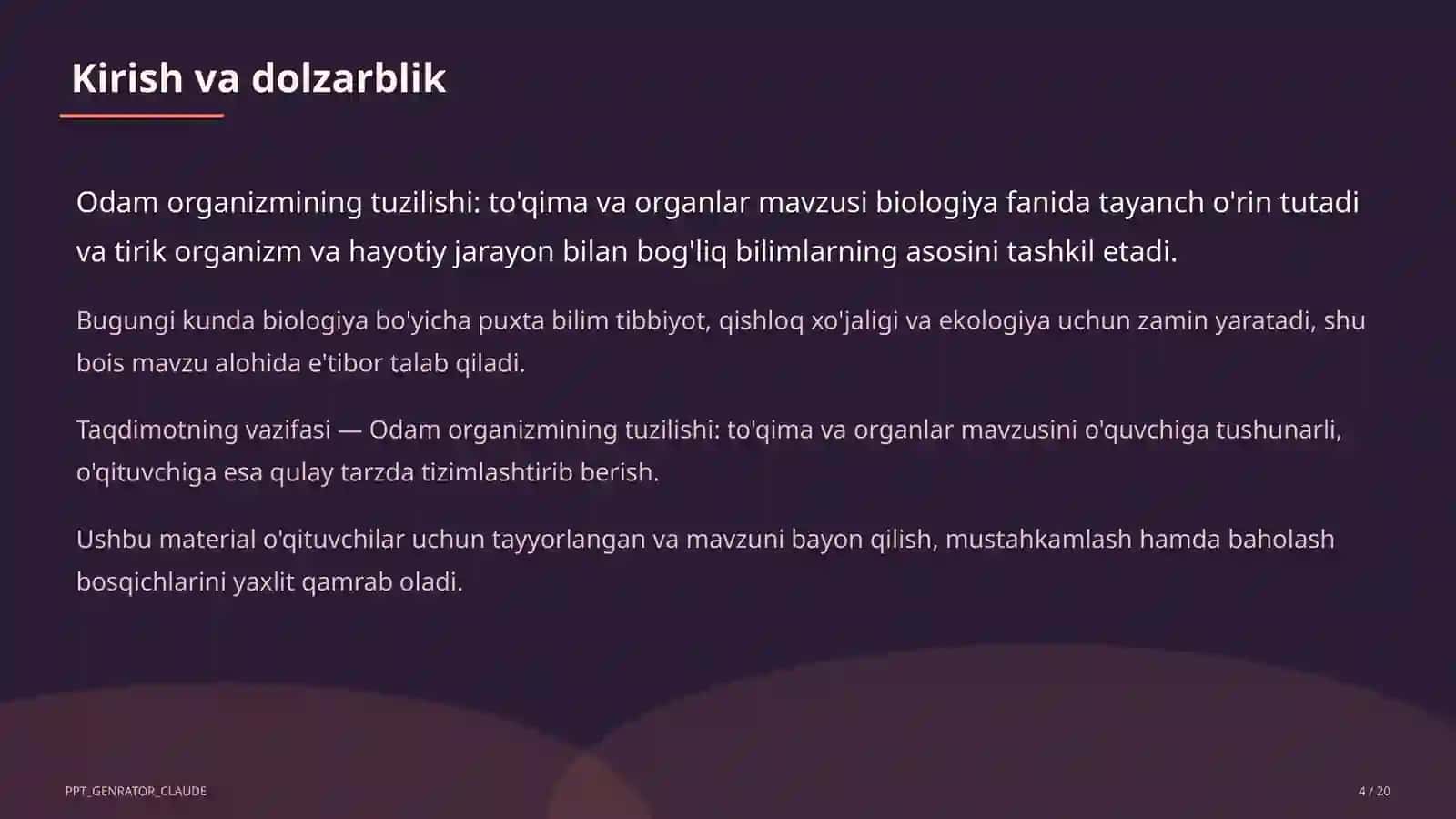 Odam organizmining tuzilishi: to'qima va organlar (8-sinf) 4