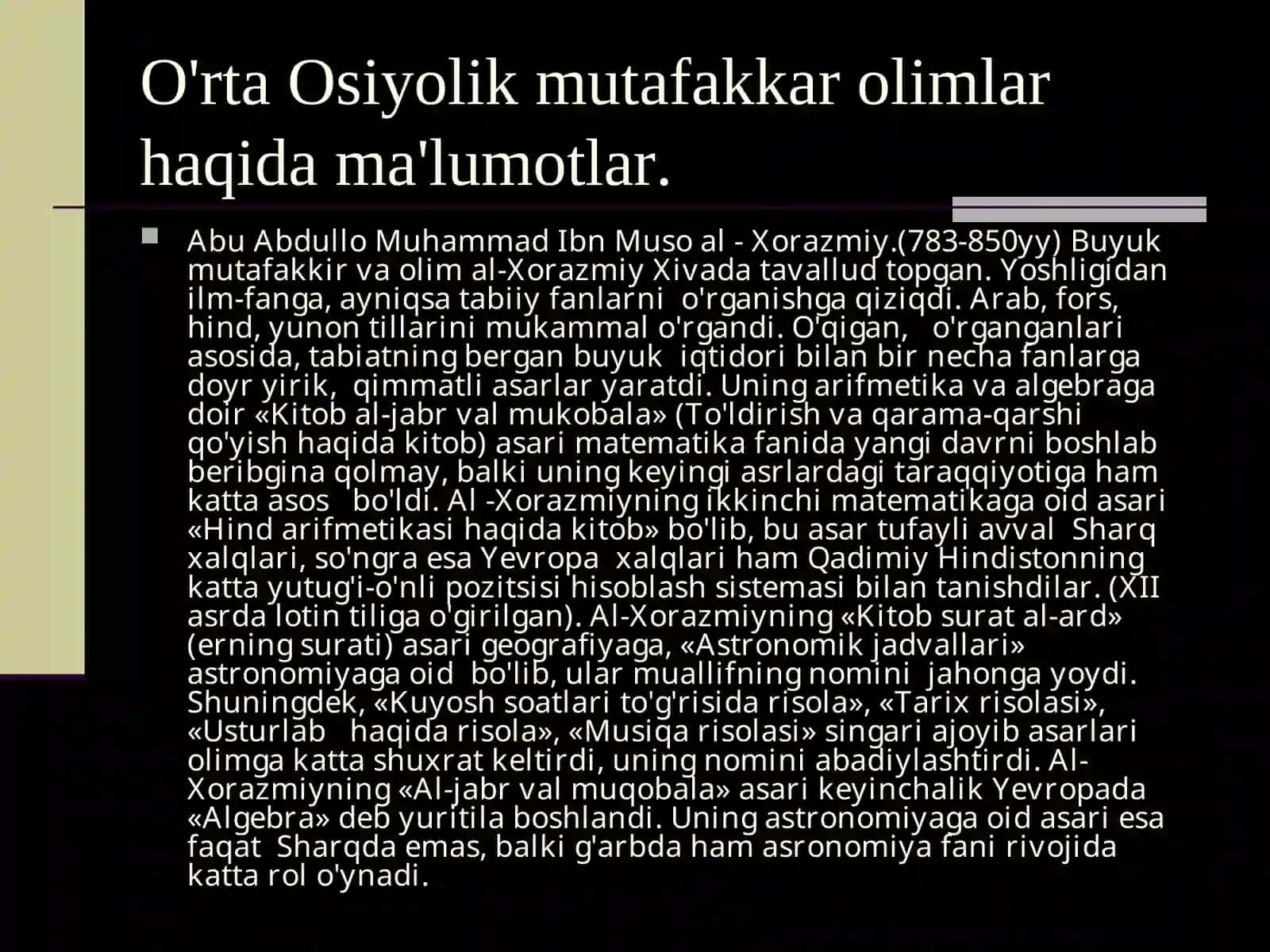 IX-XII asrlarda O`rta Osiyo uyg`onish davri 4