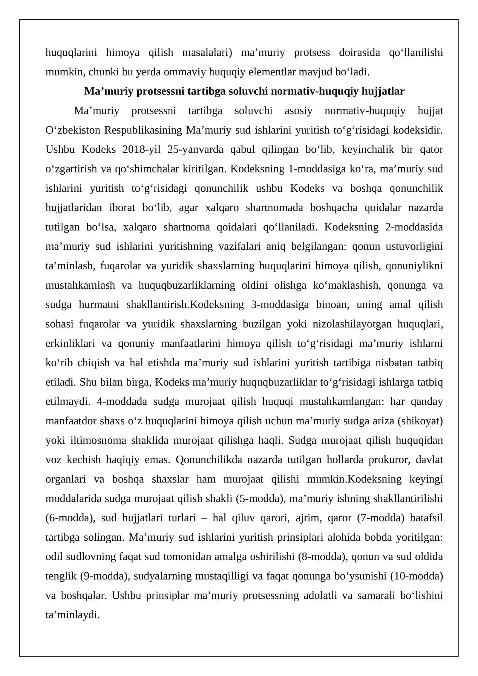 Ma’muriy huquqiy sohani ma’muriy tartibga soluvchi boshqaruv organlar faoliyatida ma’muriy protsess 4