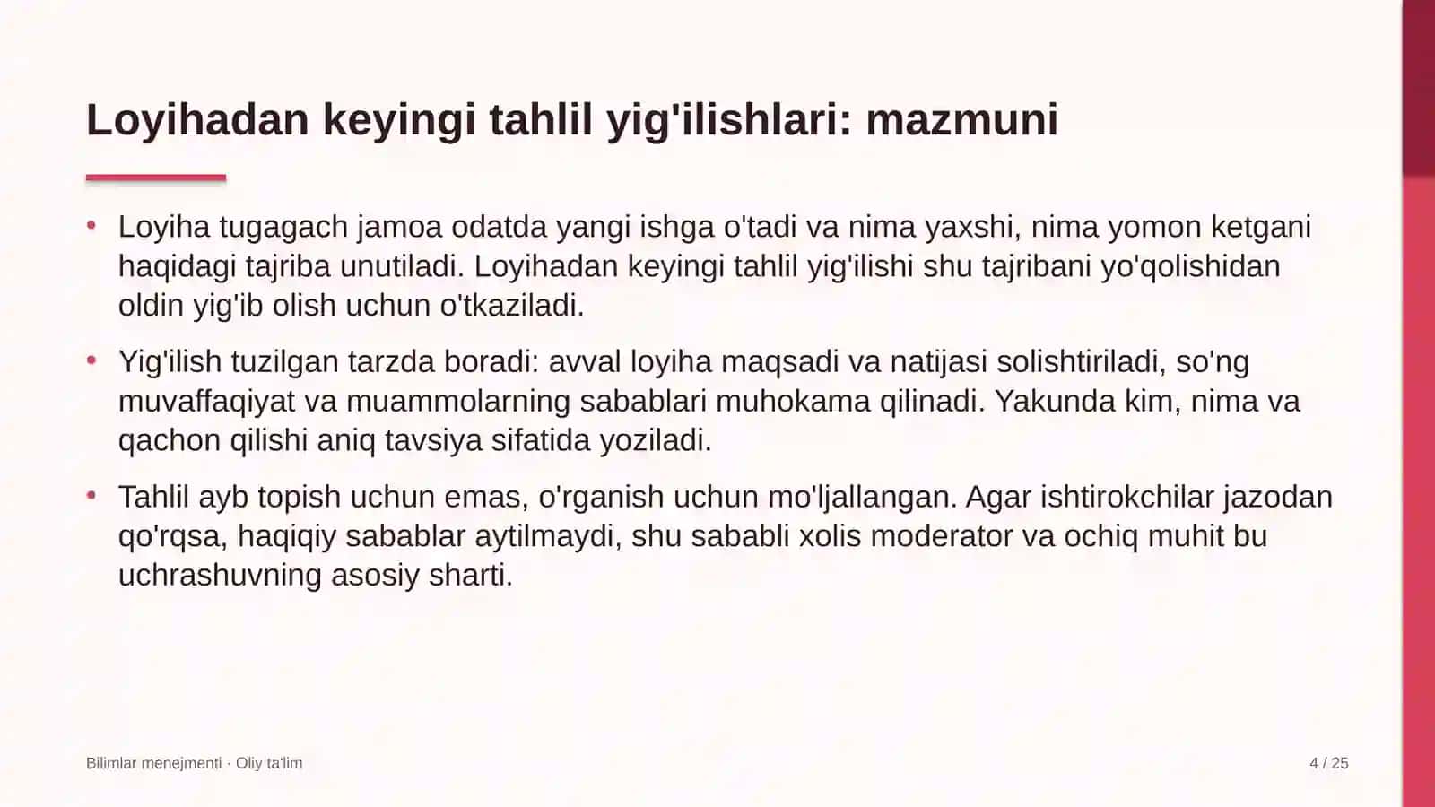 eksport faoliyatida loyihadan keyingi tahlil yig'ilishlarini o'tkazish 7656 4