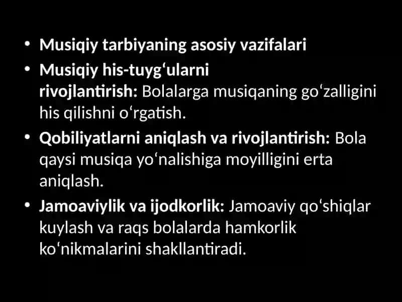 Maktabgacha ta`lim tashkilotlarida musiqiy tarbiyaning maqsad va vazifalari 4
