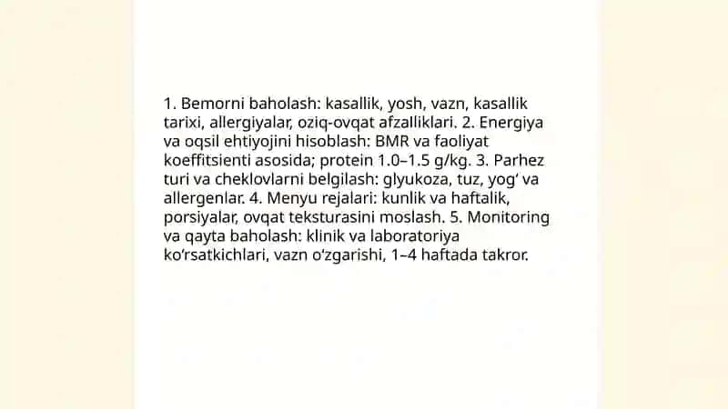 Bemorning ovqatlanishini tashkil qilish va sifatini nazorat qilish 4
