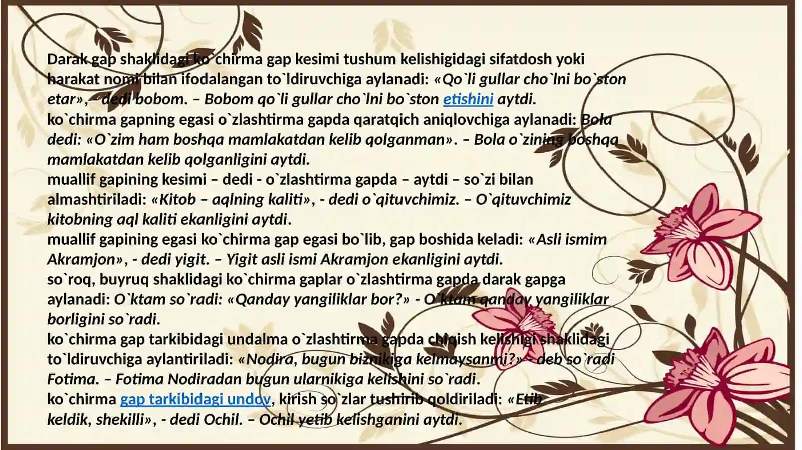 KO`CHIRMA VA O`ZLASHTIRMA GAPLAR 4