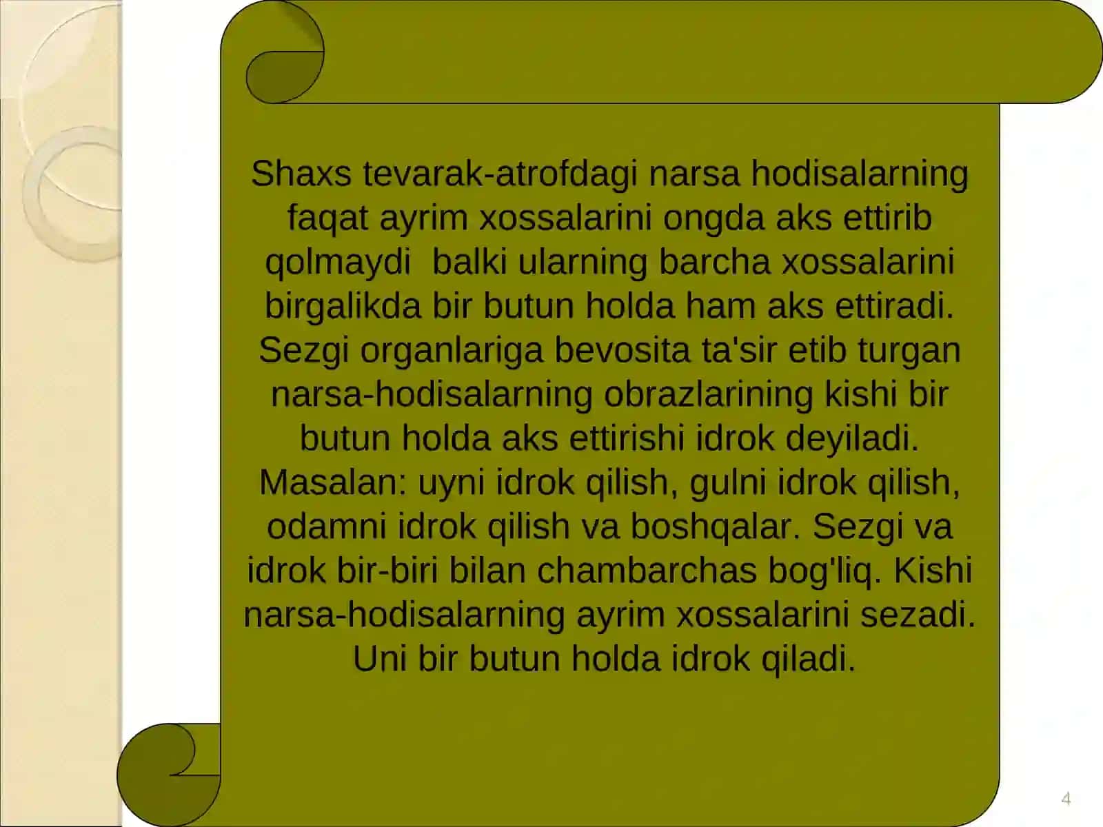 Idrok haqda tushincha va uning hususiyatlari . Hotira haqida tushincha va ularning nerv fiziologik asoslar 4