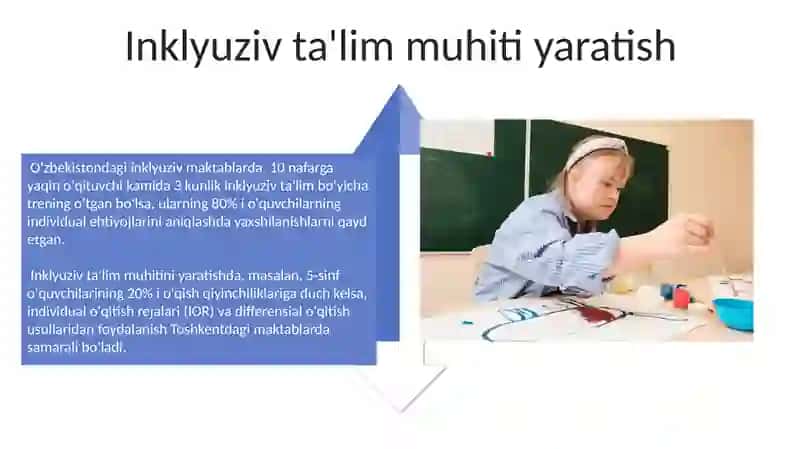 Ta'lim tashkilotlarida alohida yordamga muhtoj bolalarni ta'lim olishini qoʻllab quvvatlash 4