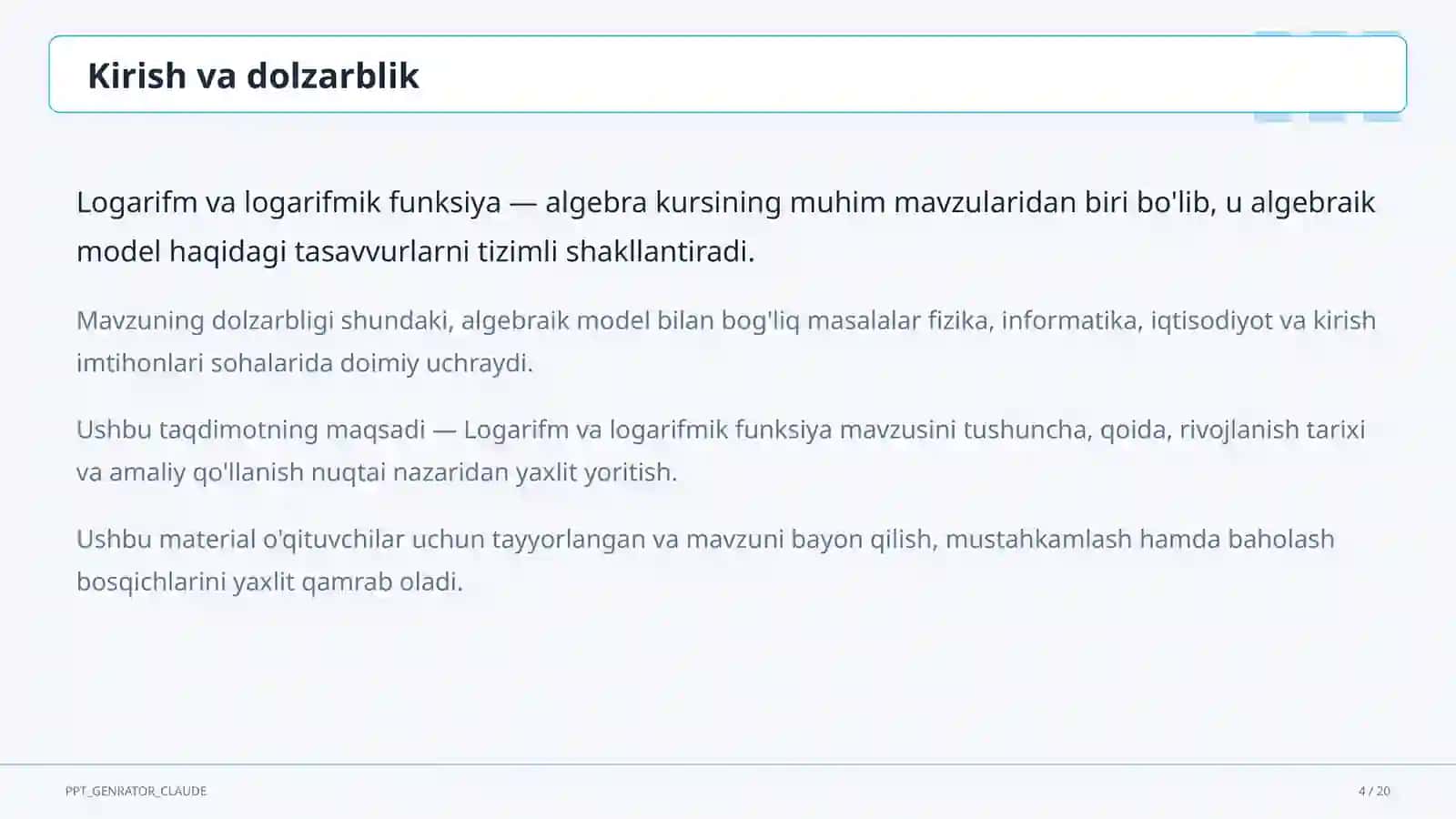 Logarifm va logarifmik funksiya (10-sinf) 4