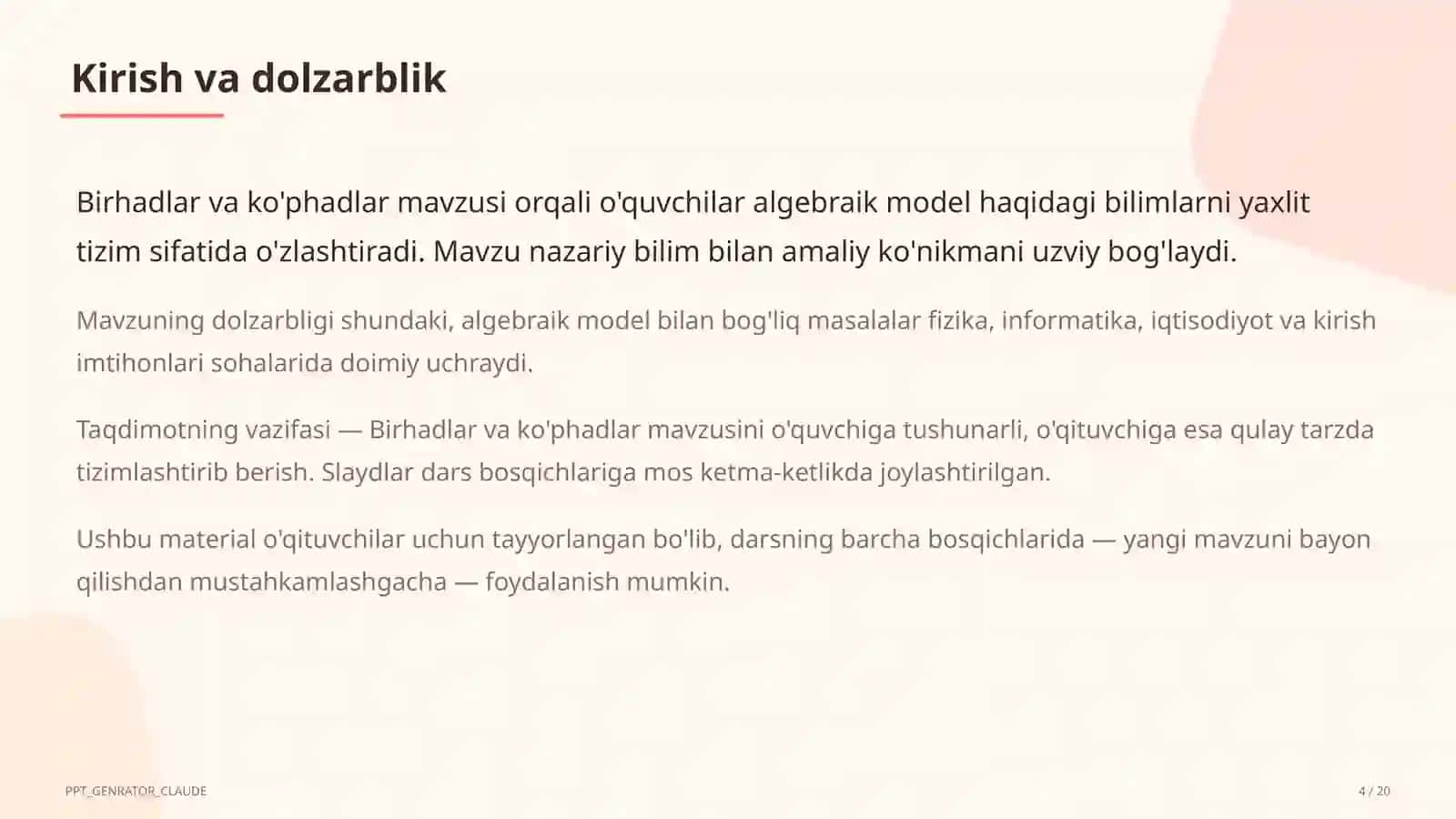 Birhadlar va ko'phadlar (7-sinf) 4
