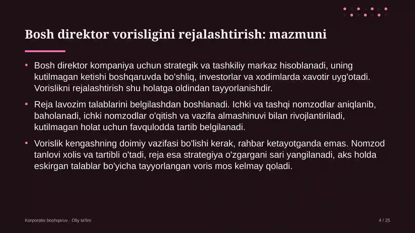 Korporativ boshqaruv · Oliy ta'lim 4
