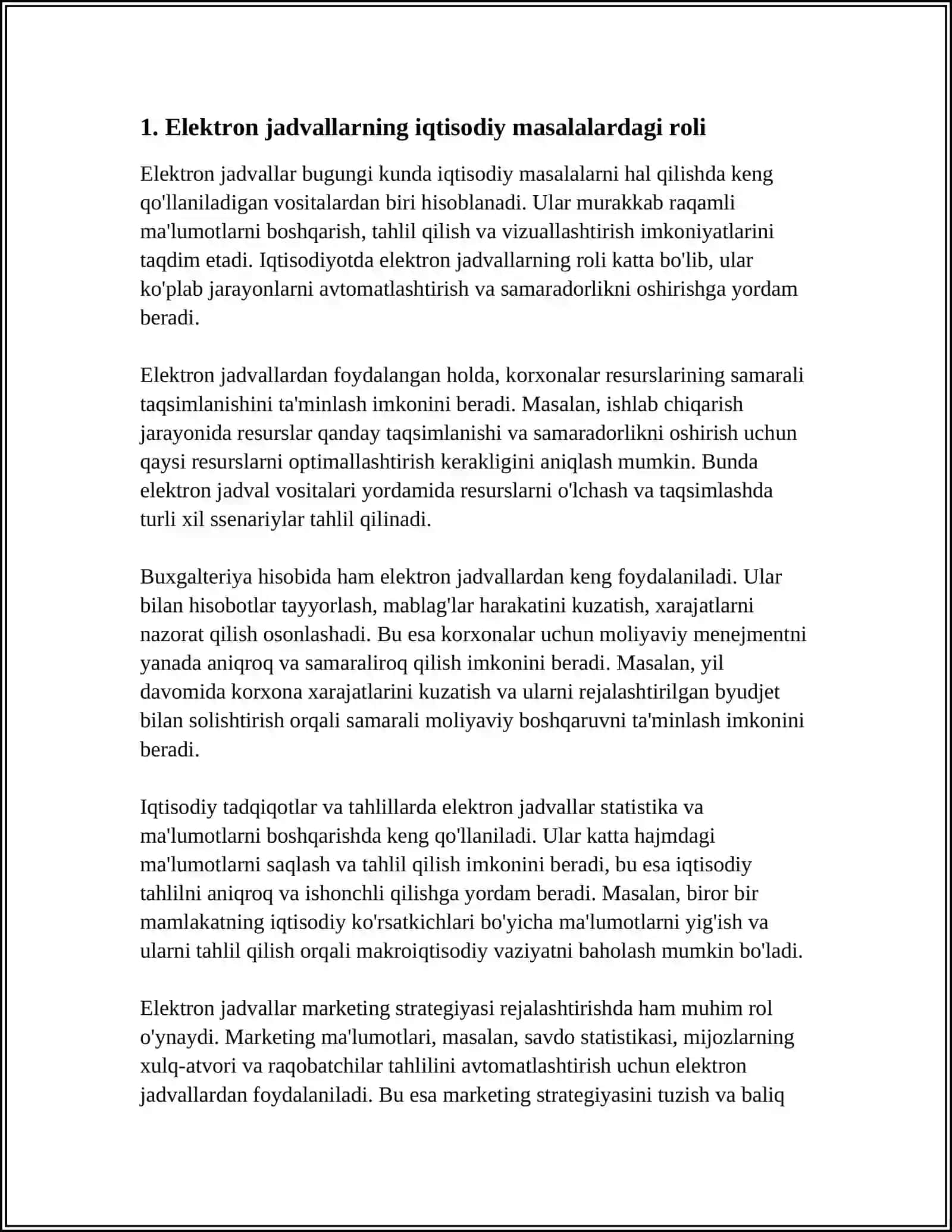 IQTISODIY MASALALARNI YECHISHDA EKEKTRIN JADVAL PROTSESSORLARIDAN FOYDALANISH 4