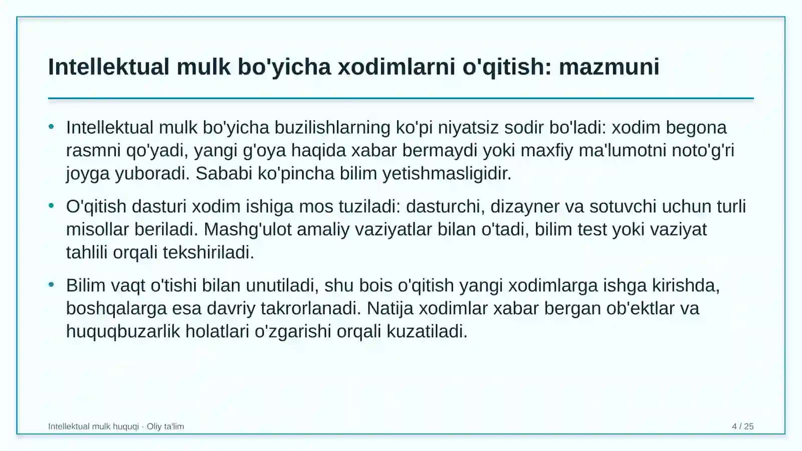 Magistral elektr tarmoqlarida intellektual mulk bo'yicha xodimlarni o'qitish 4