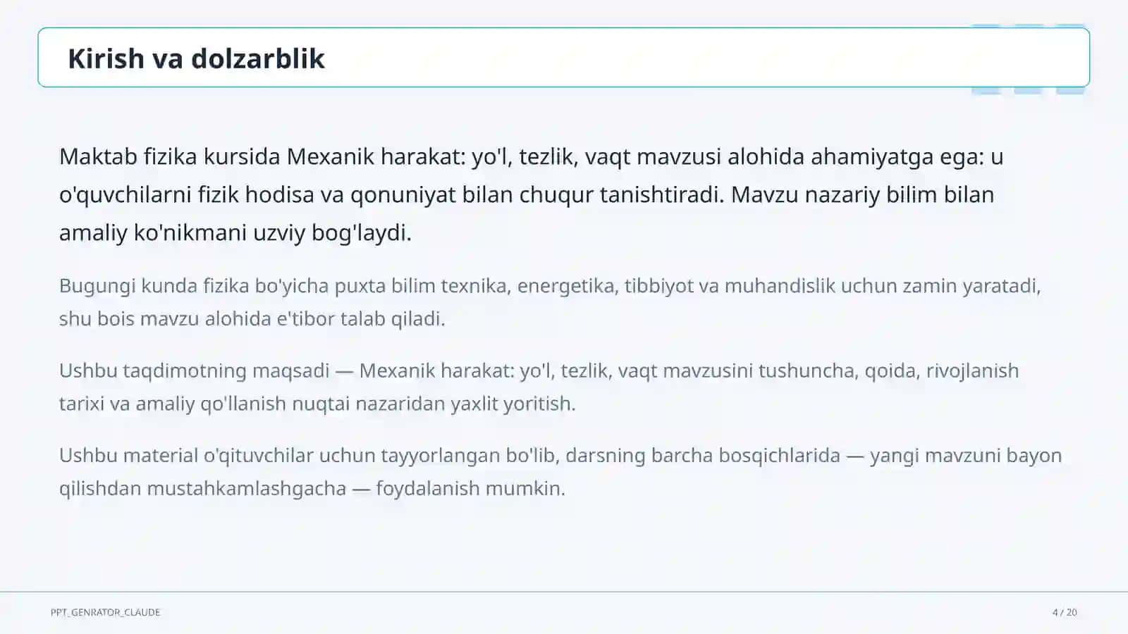 Mexanik harakat: yo'l, tezlik, vaqt (6-sinf) 4