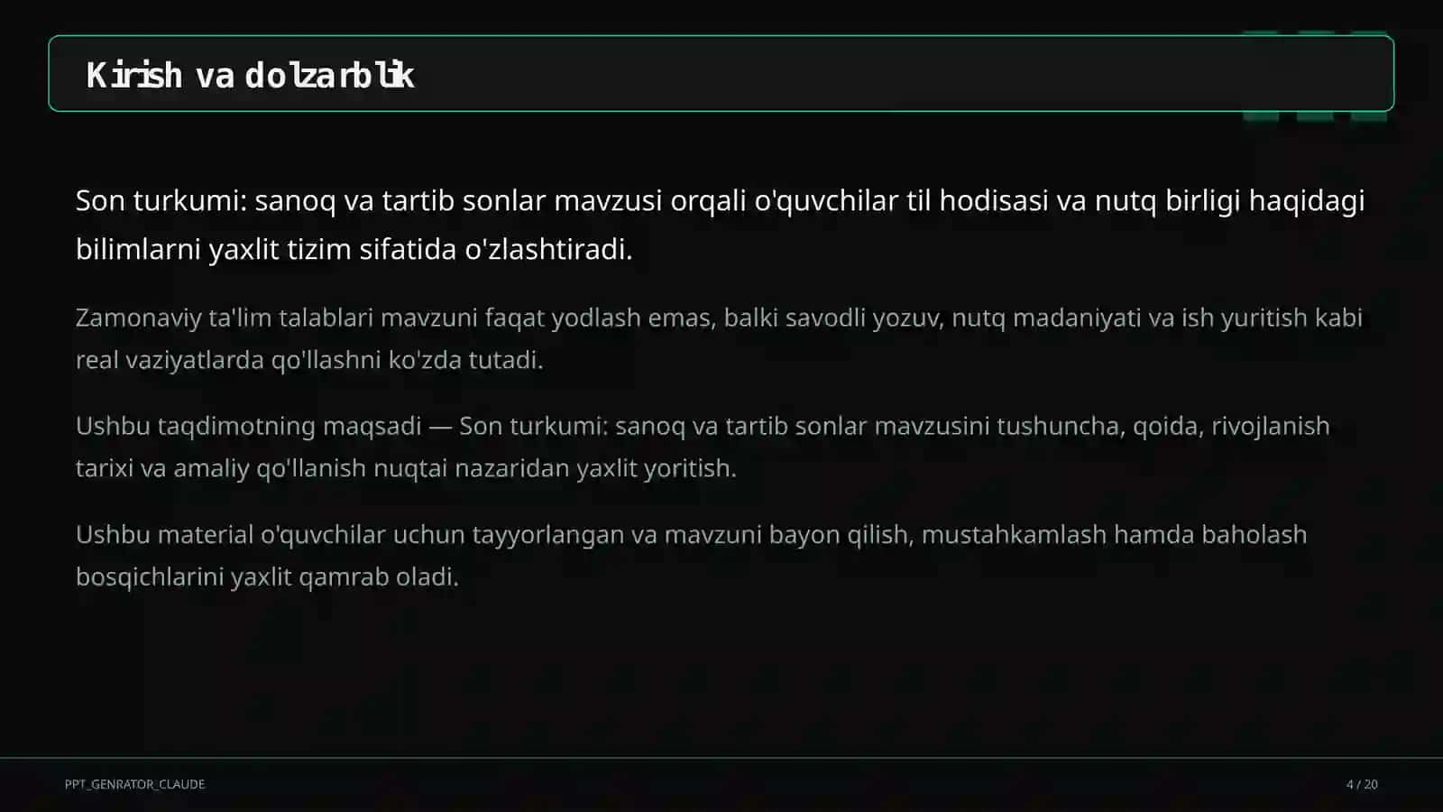 Son turkumi: sanoq va tartib sonlar (6-sinf) 4
