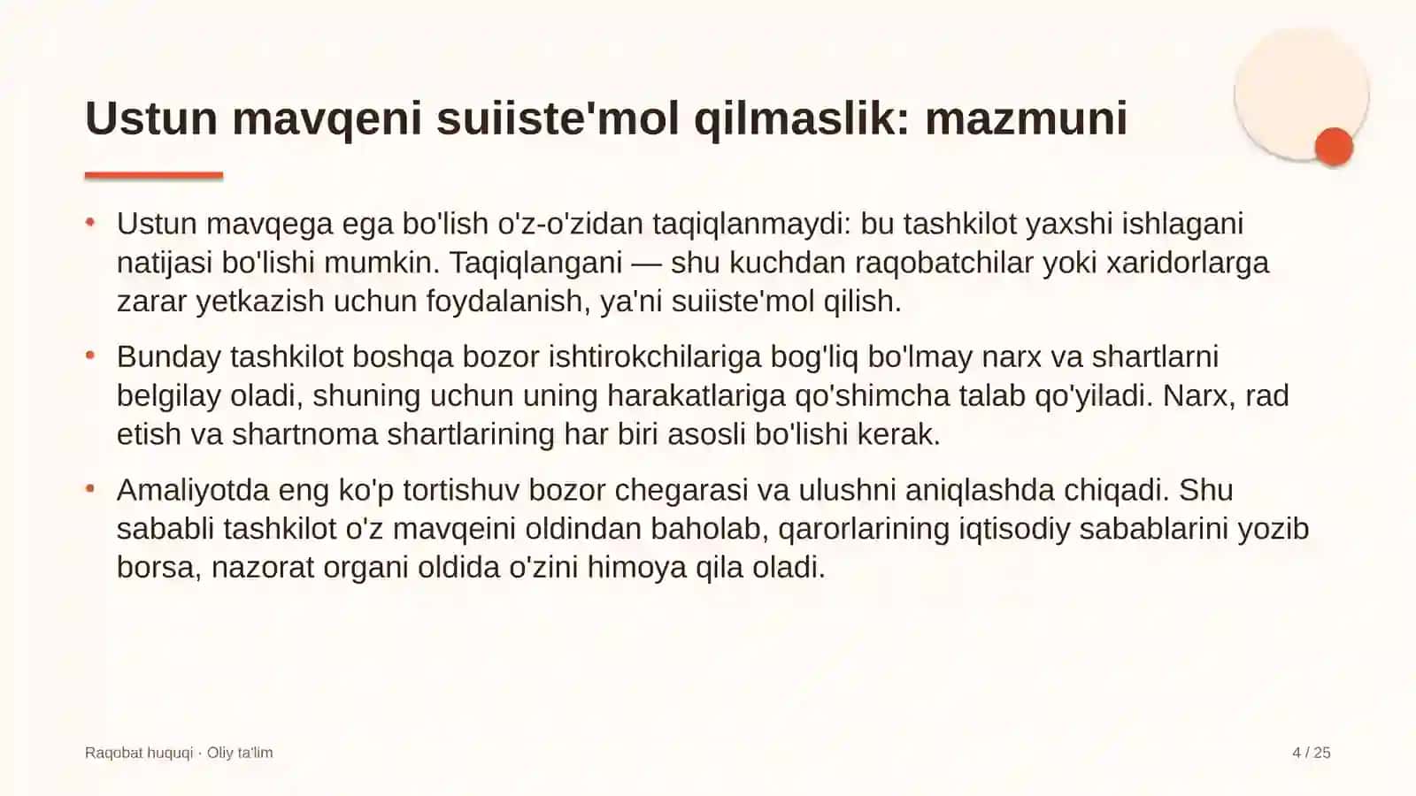 Elektr energiyasi bozorida bozordagi ustun mavqeni suiiste'mol qilmaslik 4
