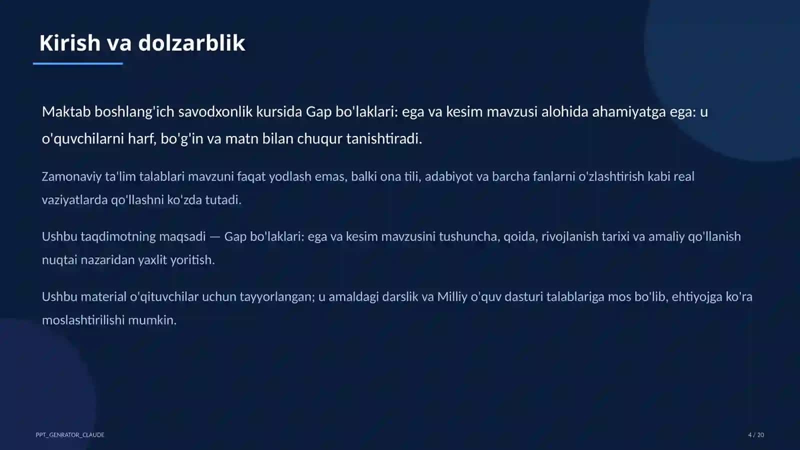Ona tili va o'qish (1–4) — o'qituvchilar uchun 4