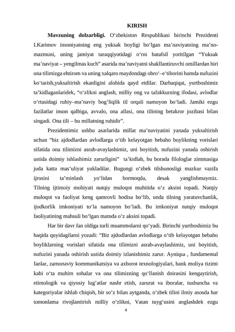 Morfologik kategoriyalar va ularning talim bosqichlari darsliklarida berilishi mavzusidagi K U R S I SH I 4
