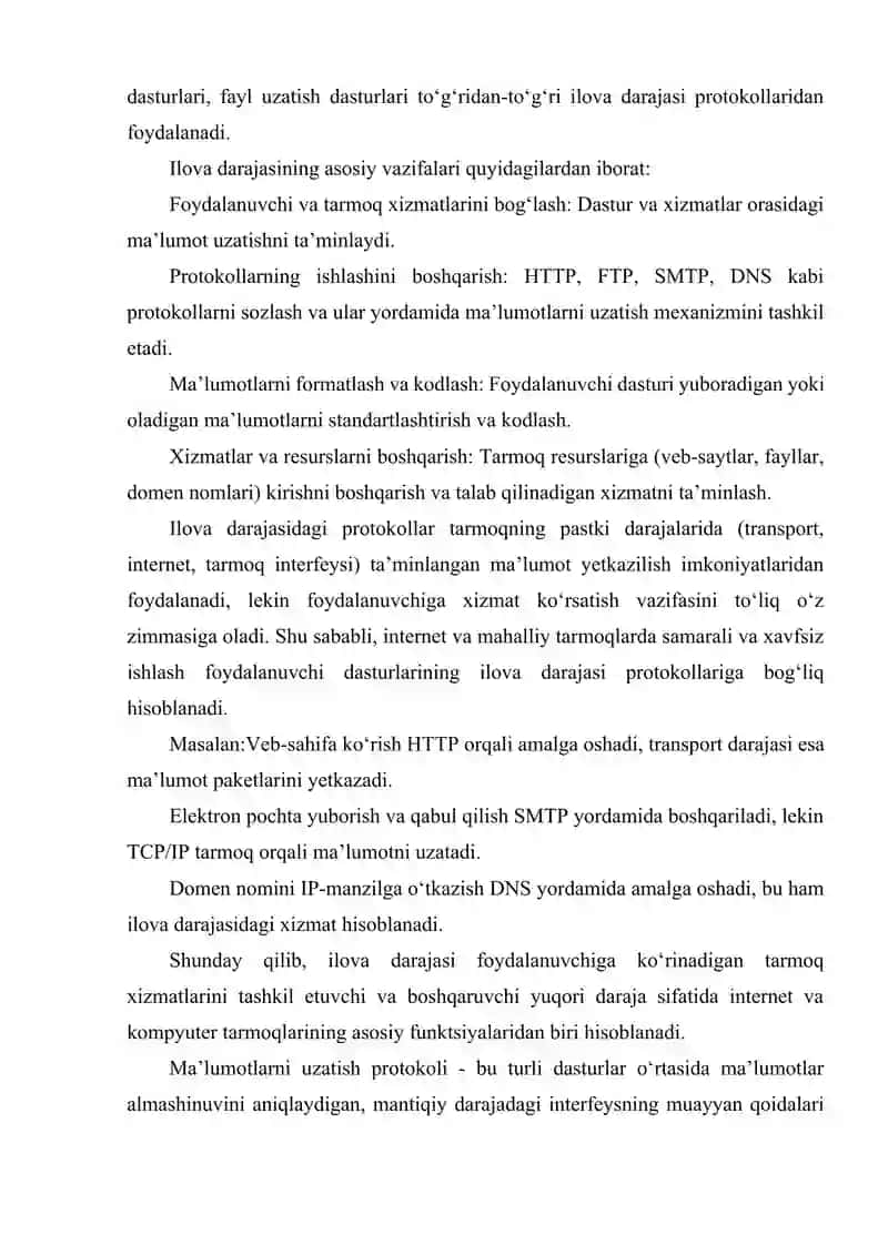 ILOVA DARAJADAGI PROTOKOLLAR: HTTP, FTP, SMTP, DNS 4