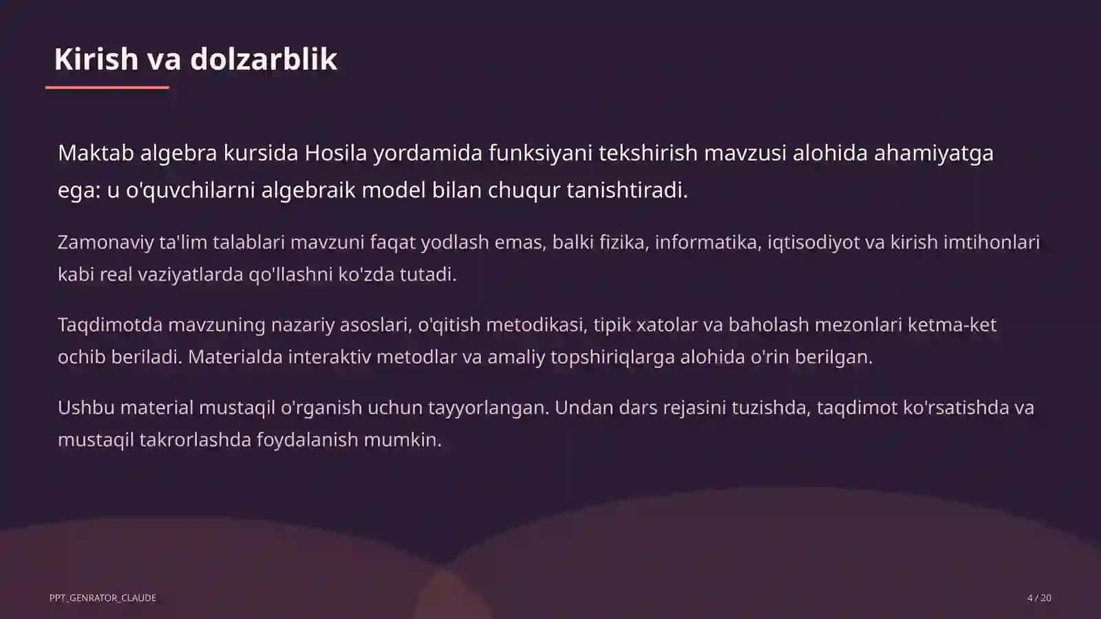 Hosila yordamida funksiyani tekshirish (11-sinf) 4