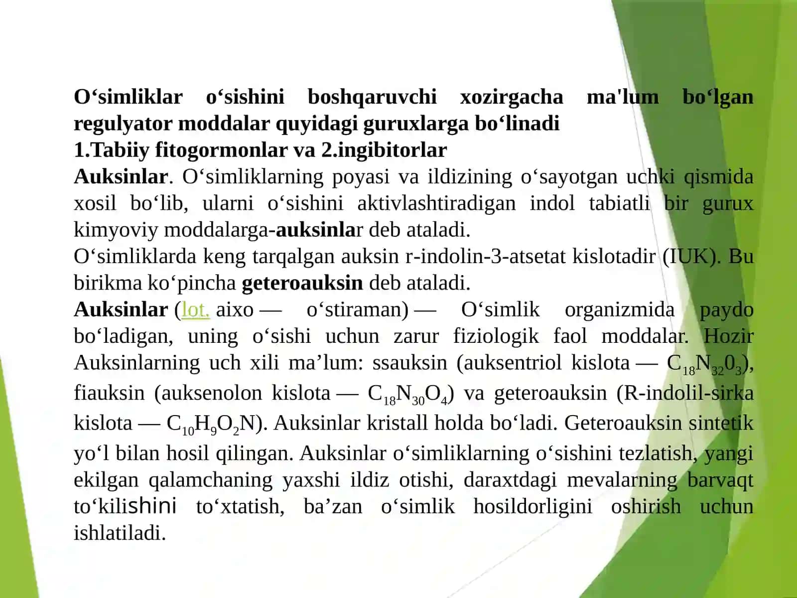 Fitogarmonlar va O’sishni boshqaruvchi moddalar 4