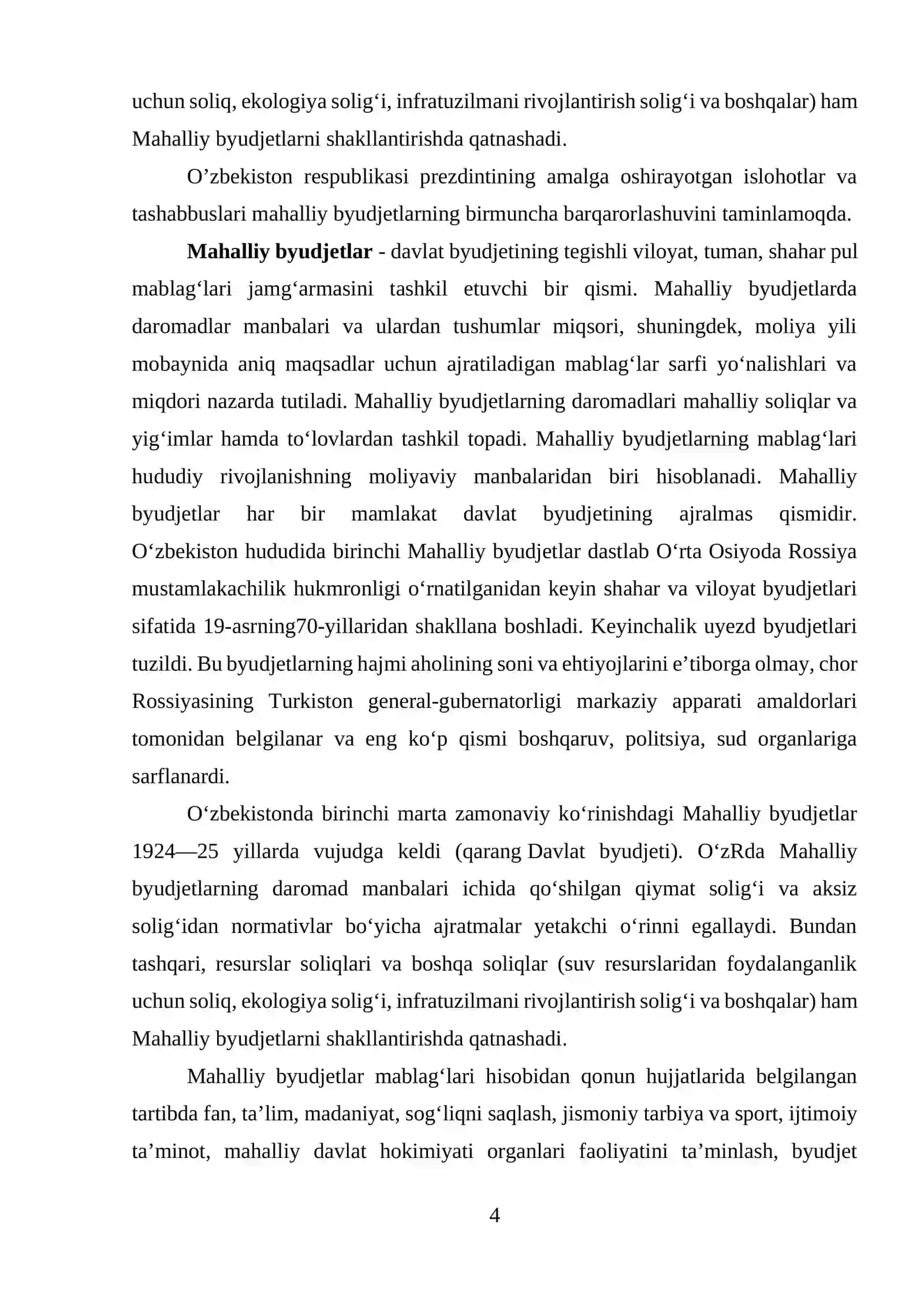 Mahalliy byudjetlar daromadlarining shakllanish manbalari 4