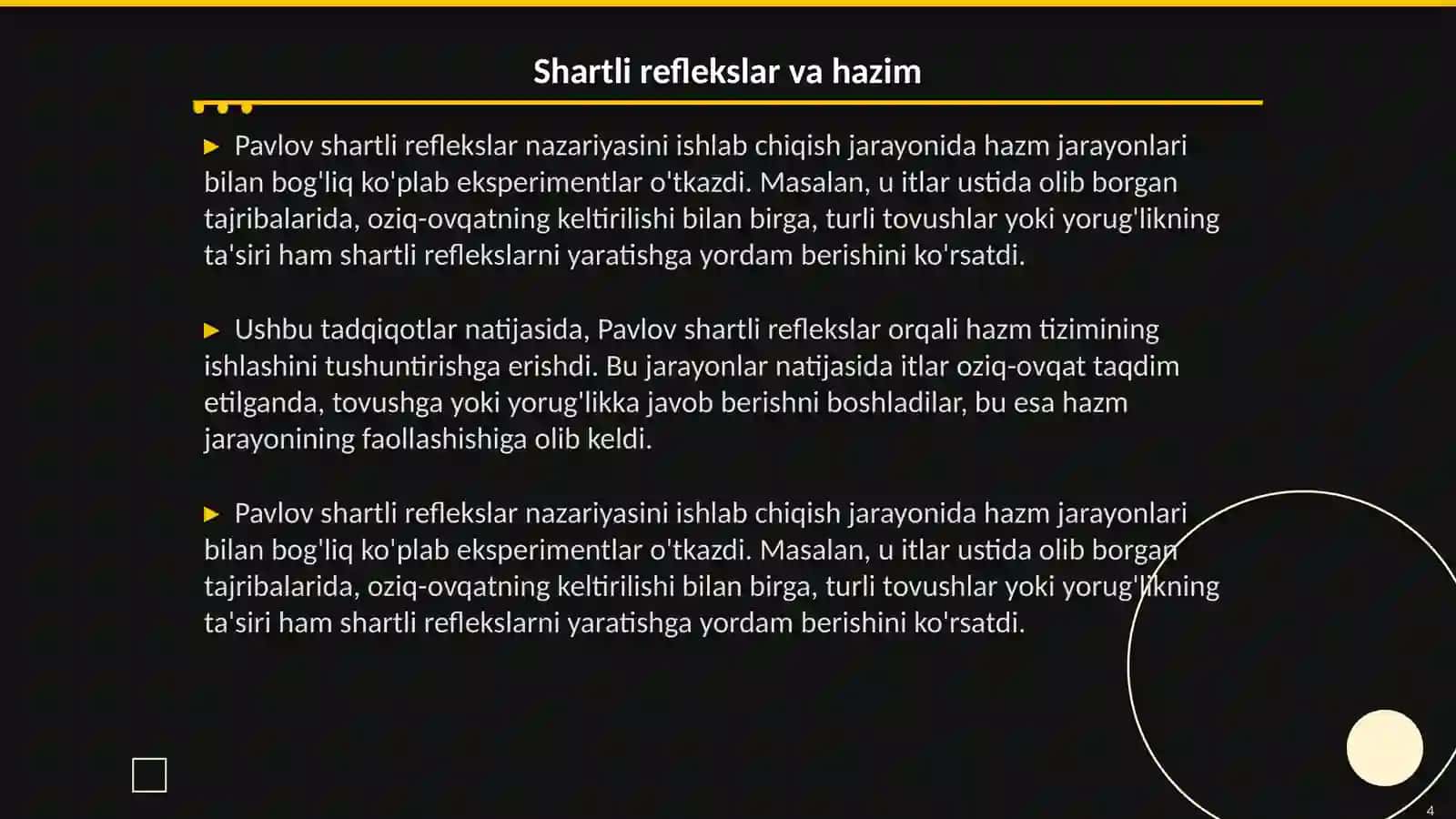I.P.Pavlovning hazim sohasidagi ishlari 4
