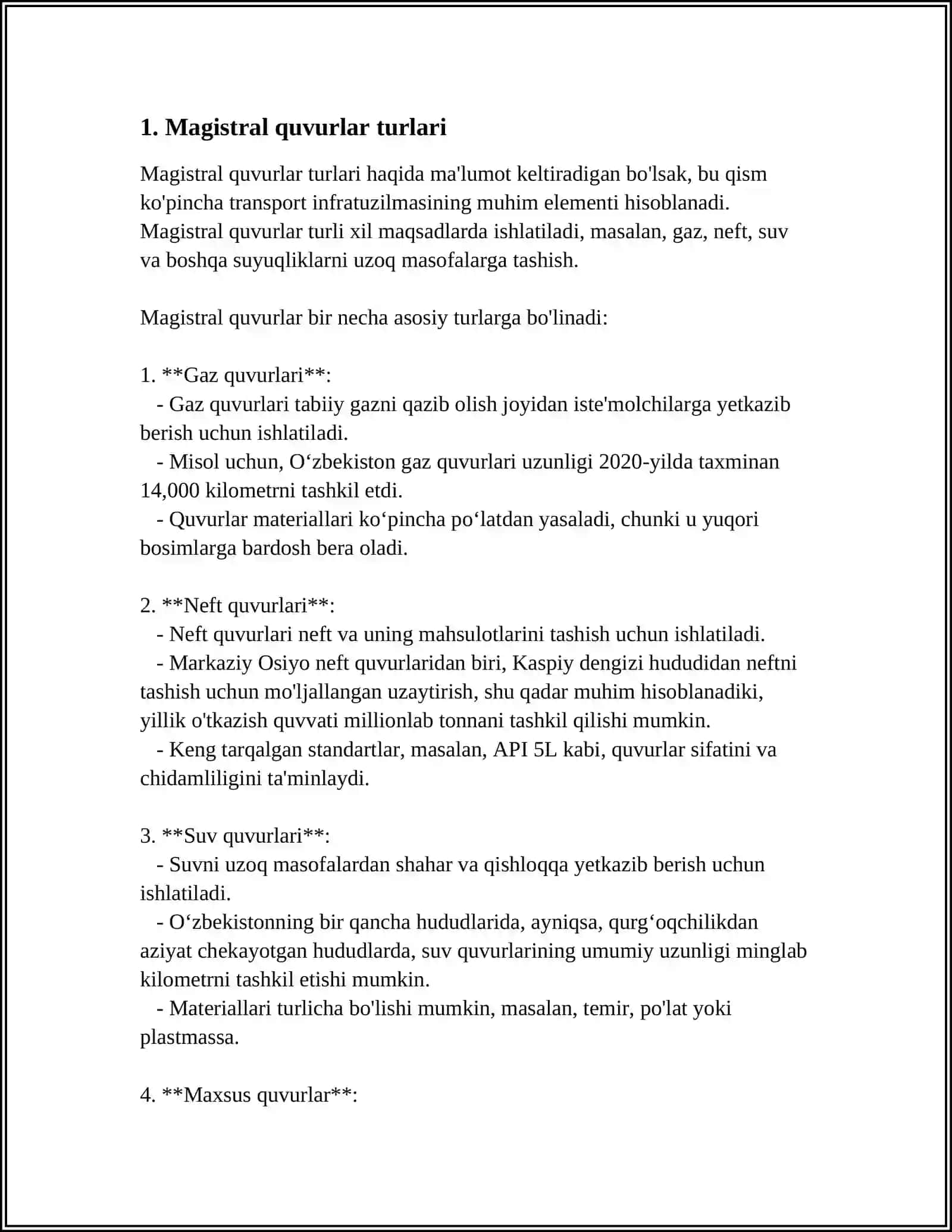 MAGISTRAL QUVURLARNI TASNIFI 4
