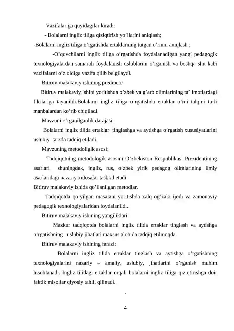 BOLALARNI INGLIZ TILIDA ERTAKLAR TINGLASH VA AYTISHGA O’RGATISH TEXNOLOGIYALARI 4