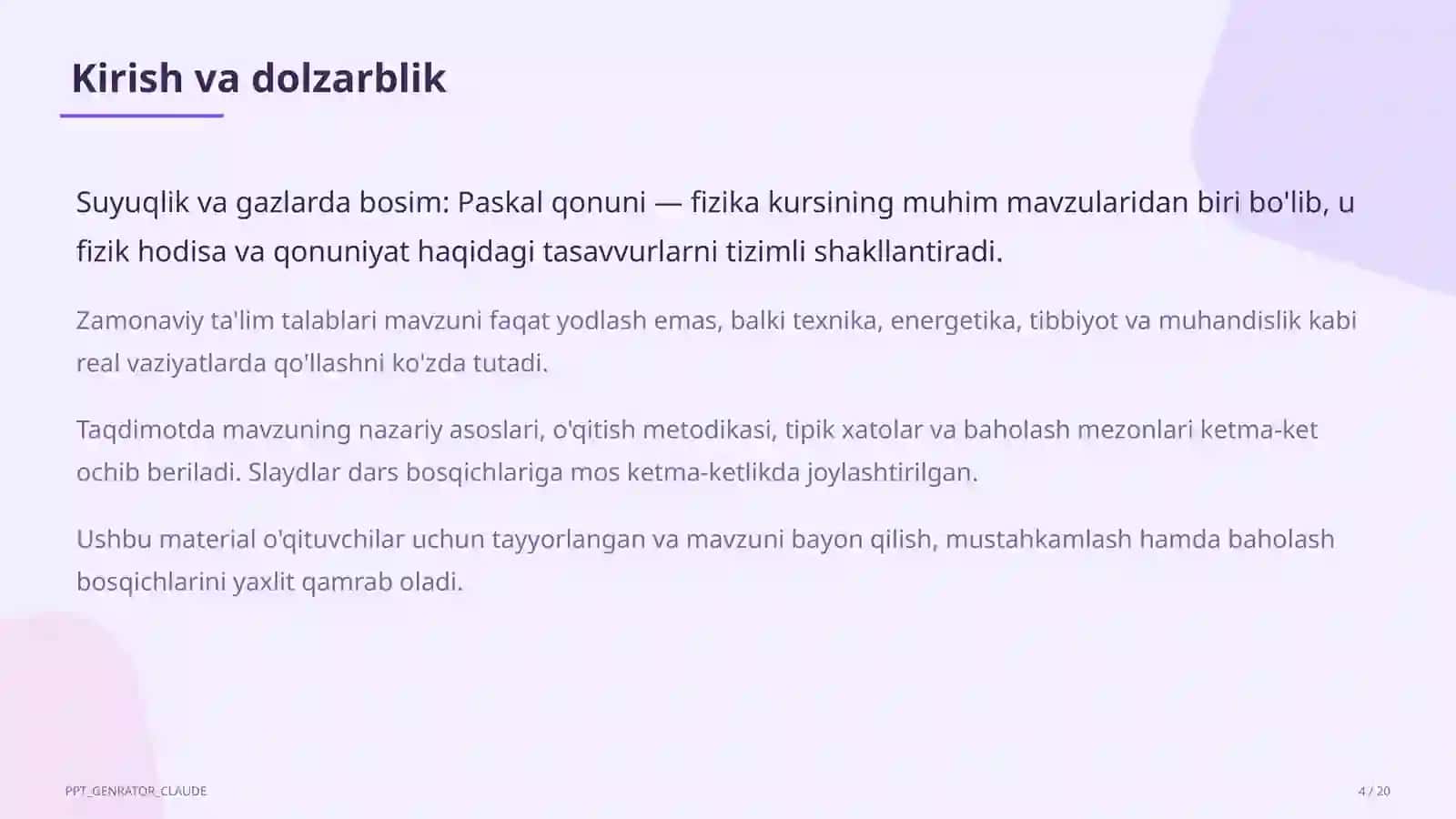 Suyuqlik va gazlarda bosim: Paskal qonuni (7-sinf) 4