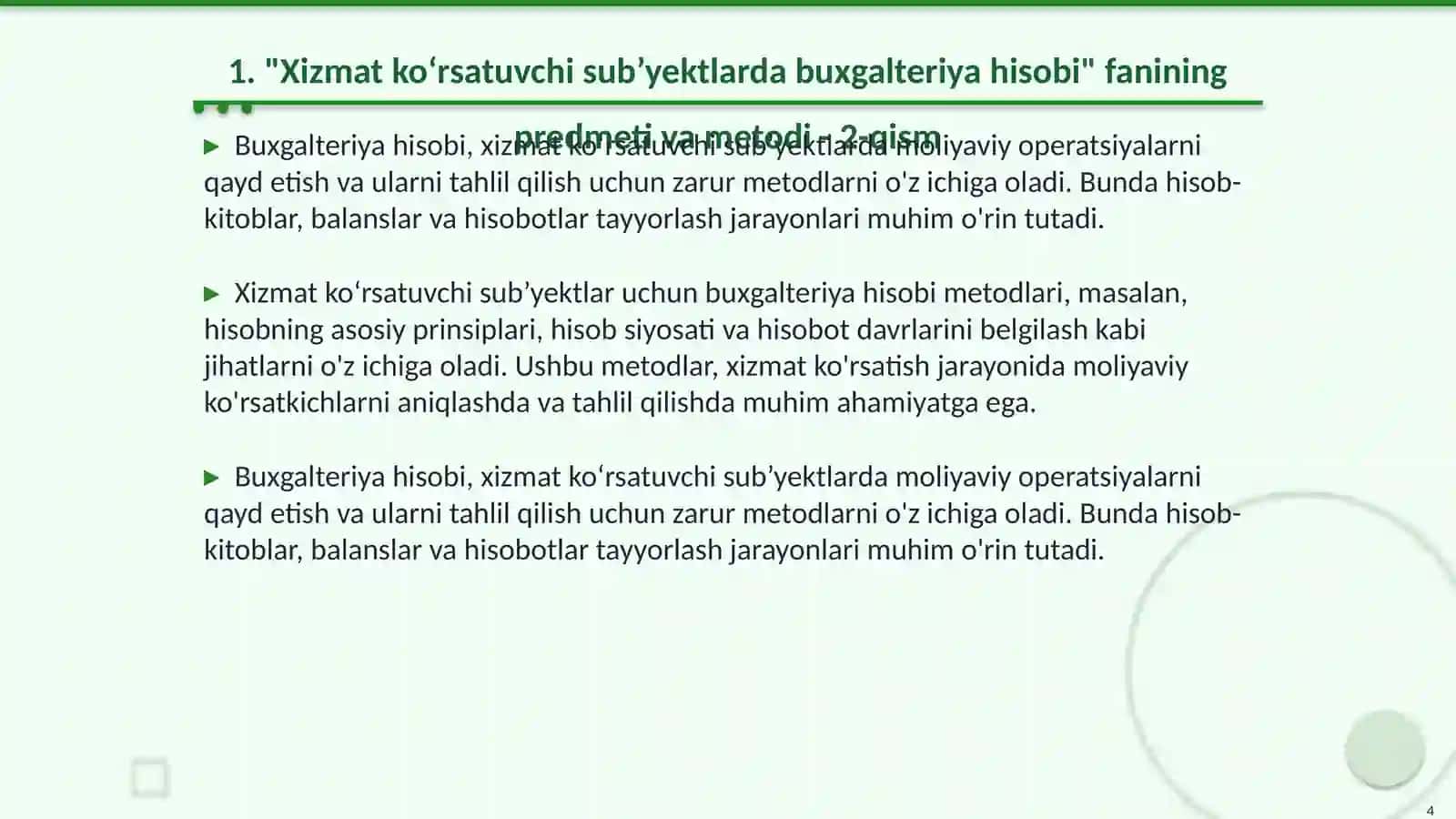 Xizmat koʻrsatuvchi sub’yektlardagi buxgalteriya hisobi 4