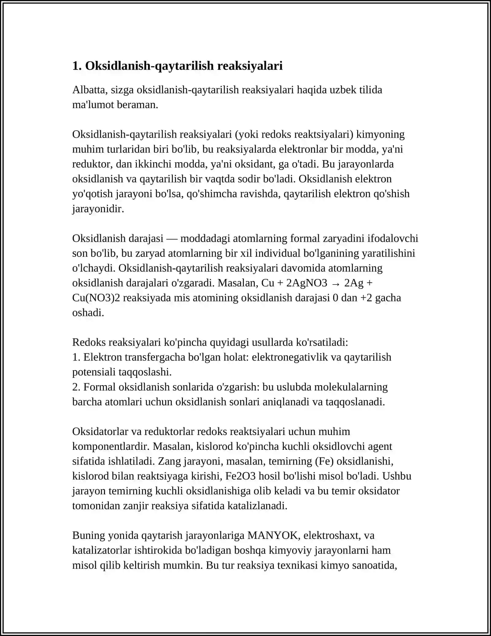 Oksidlanish va qaytariluvchining ekvivalent massasini aniqlash 4