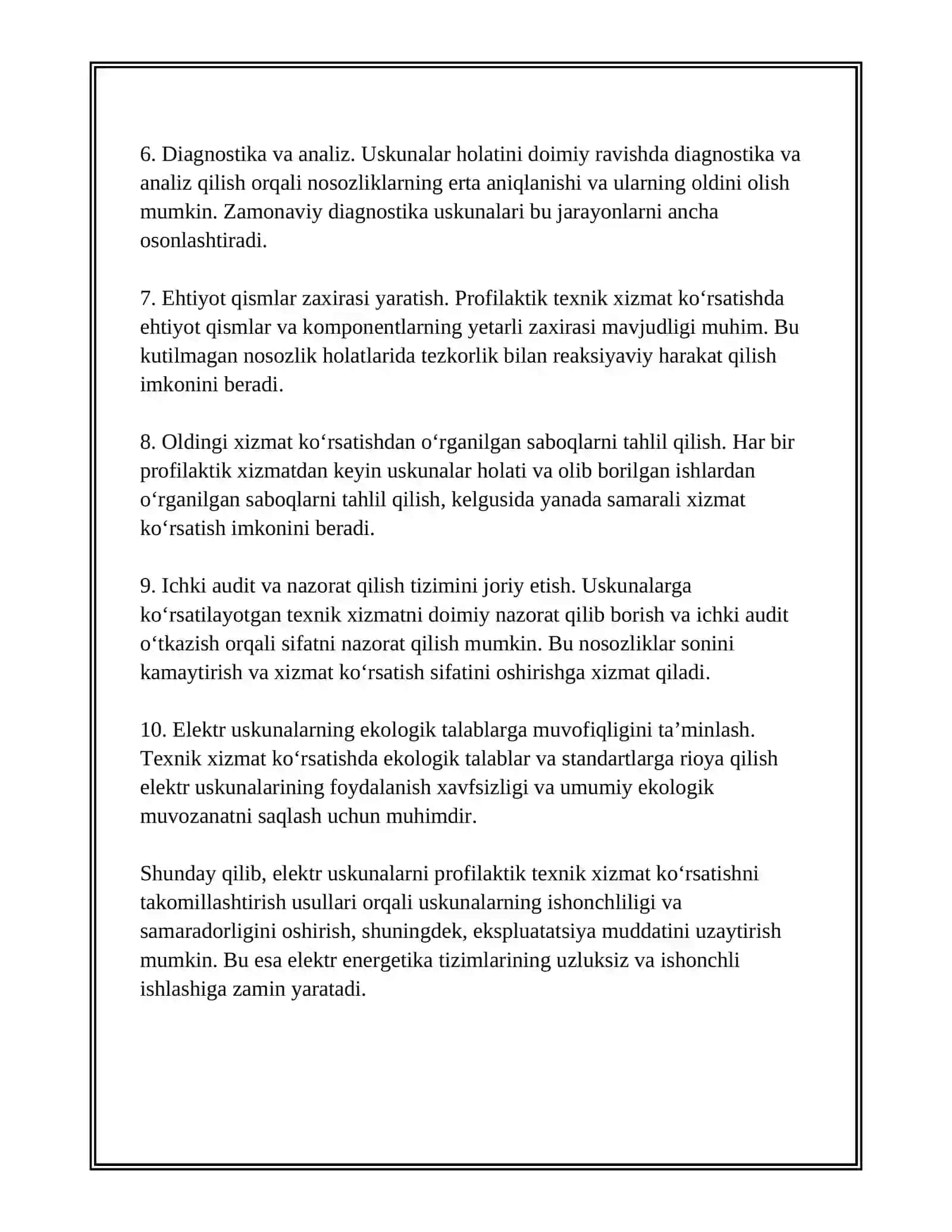ELEKTR USKUNALARNI EKSPLUTATSIYA QILISH SIFATINI OSHIRISH USLUBLARI 4