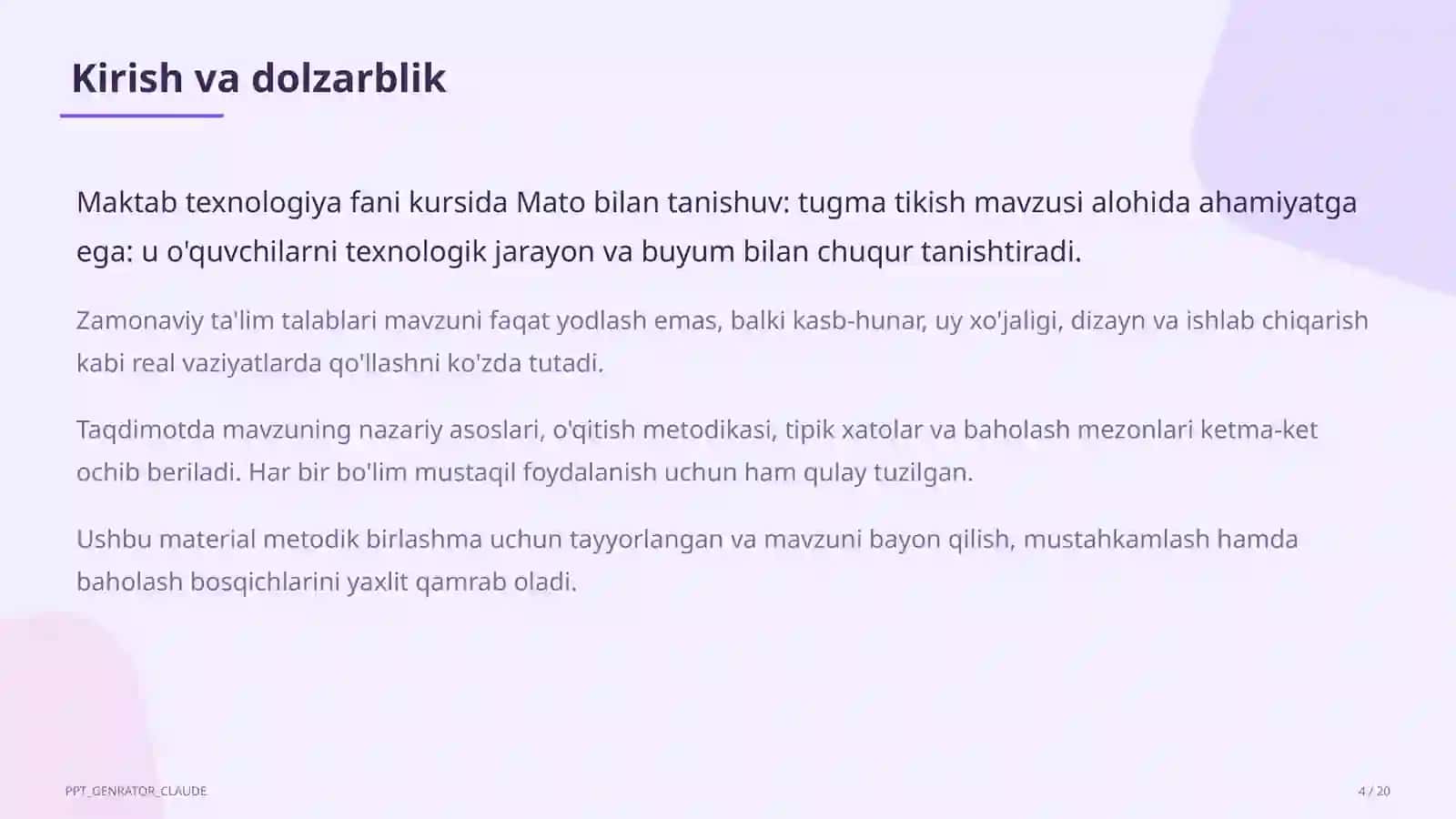 Mato bilan tanishuv: tugma tikish (2-sinf) 4