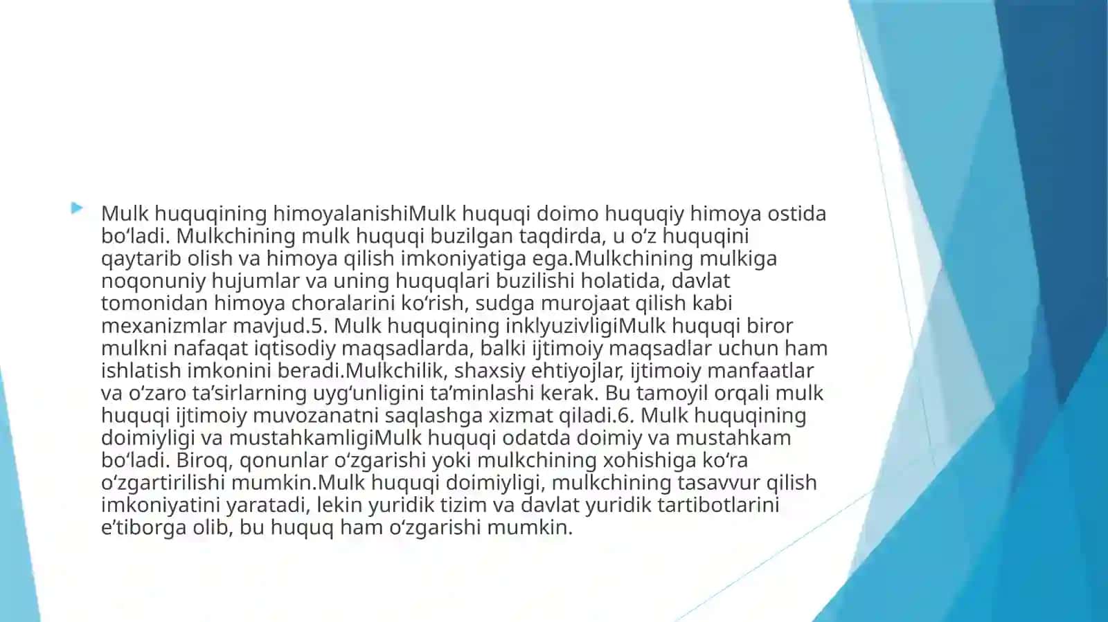 Mulk huquqlari nazariyasi va mulkchilik shakllari rivojlanishining evolyutsiyasi 4