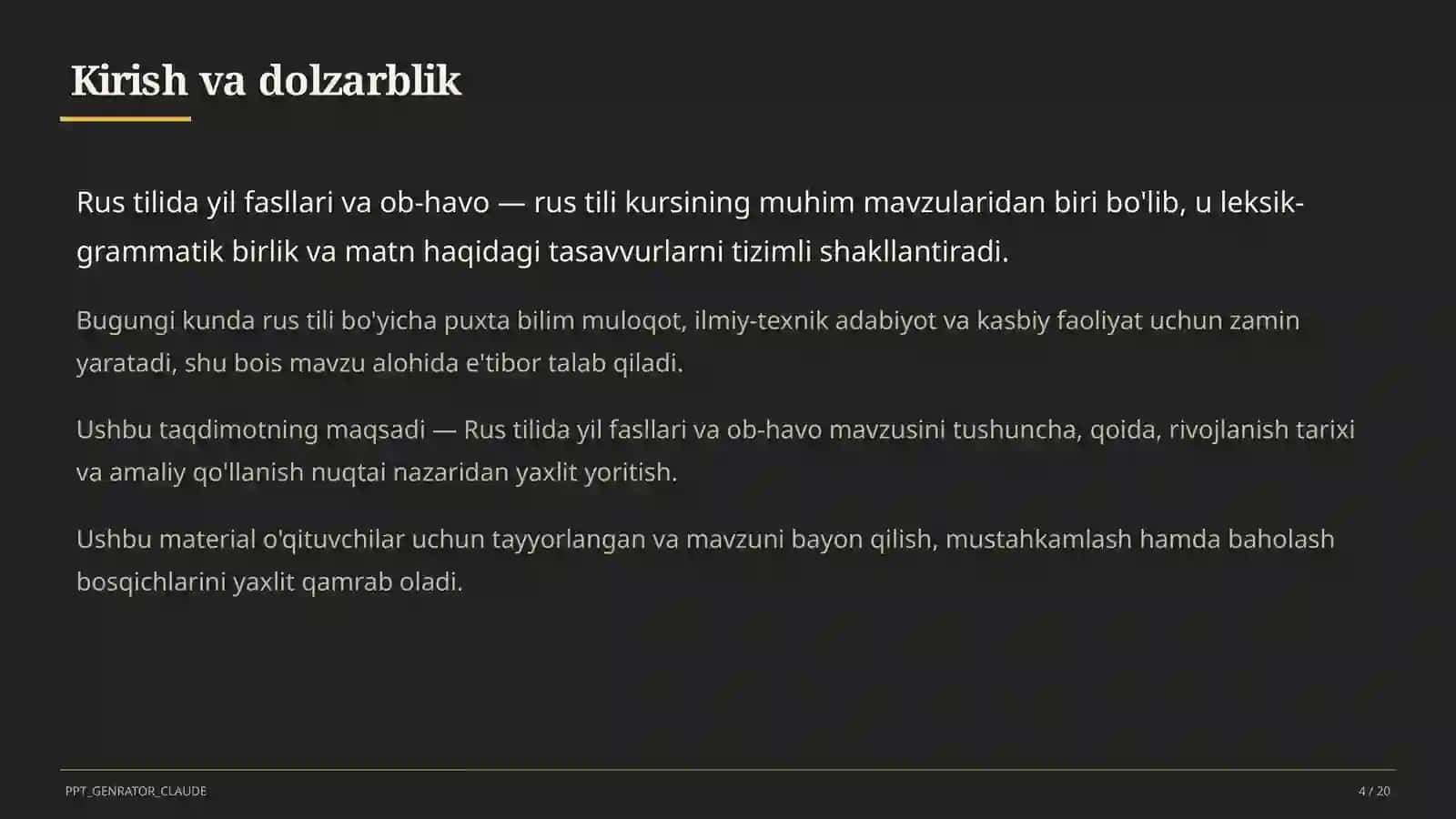 Rus tilida yil fasllari va ob-havo (4-sinf) 4