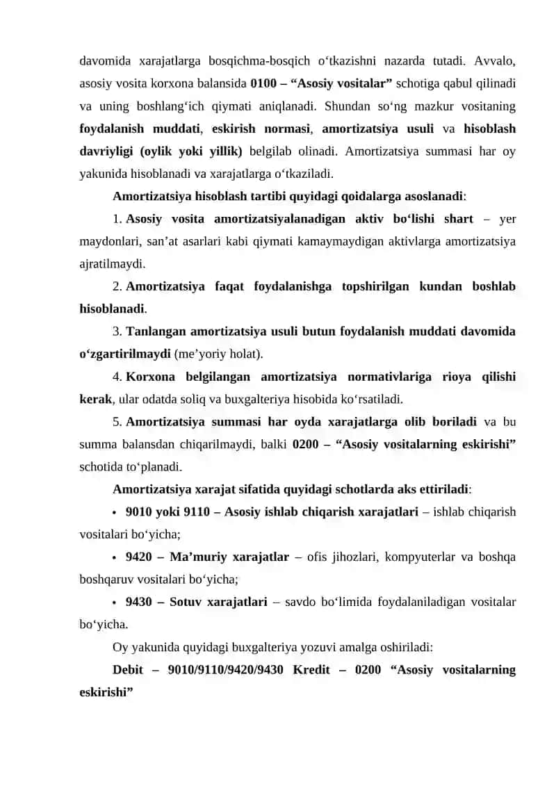 Asosiy vositalarga amortizatsiya hisoblash tartibi va usullari 4