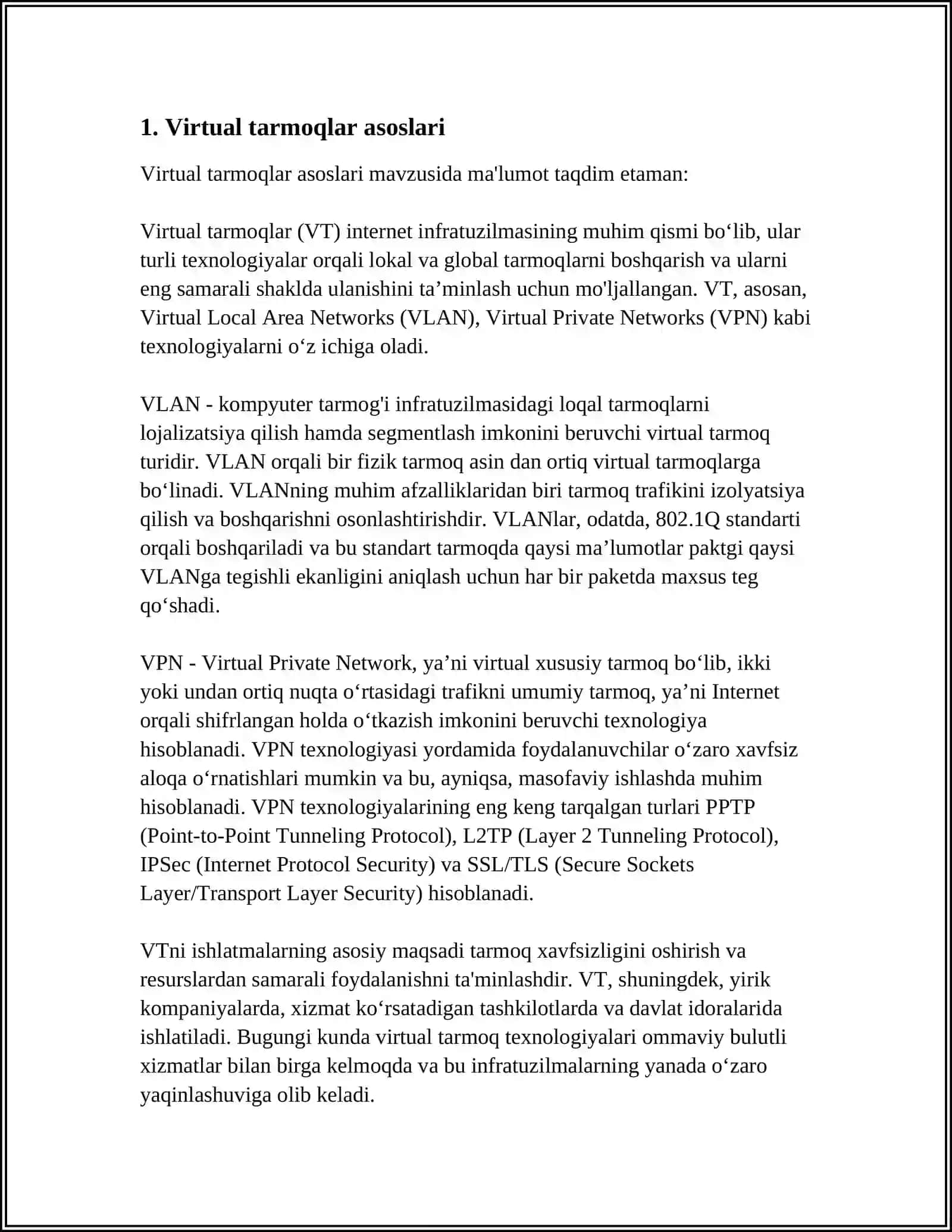 VIRTUAL TARMOQLAR (SDN VA NFV) ARXITEKTURASI VA FUNKSIYALARI 4