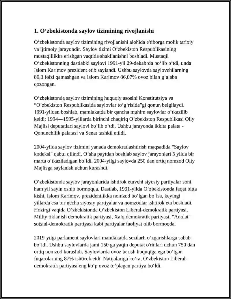 OʻZBEKISTONDA ERKIN SAYLOVLARNING SHAKLLANISHI REFERAT 4