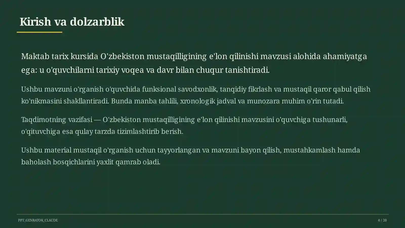 O'zbekiston mustaqilligining e'lon qilinishi (11-sinf) 4