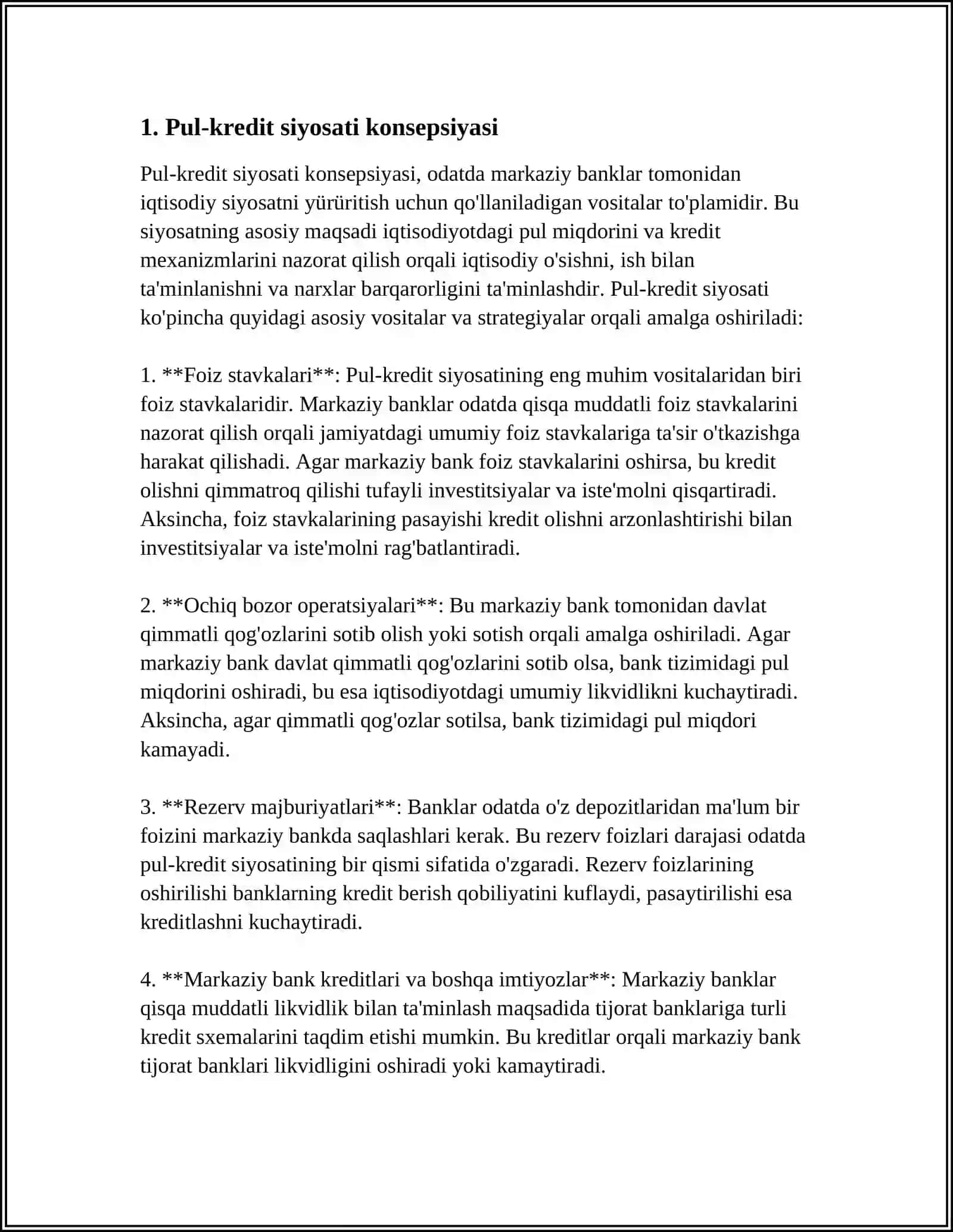 O’ZBEKISTON RESPUBLIKASINI PUL-KREDIT SIYOSATI MSIO -23/1 GURUH 2 -KURS TALABASI SAIDOVA DILFUZAOY BAXTIYOR QIZI 4