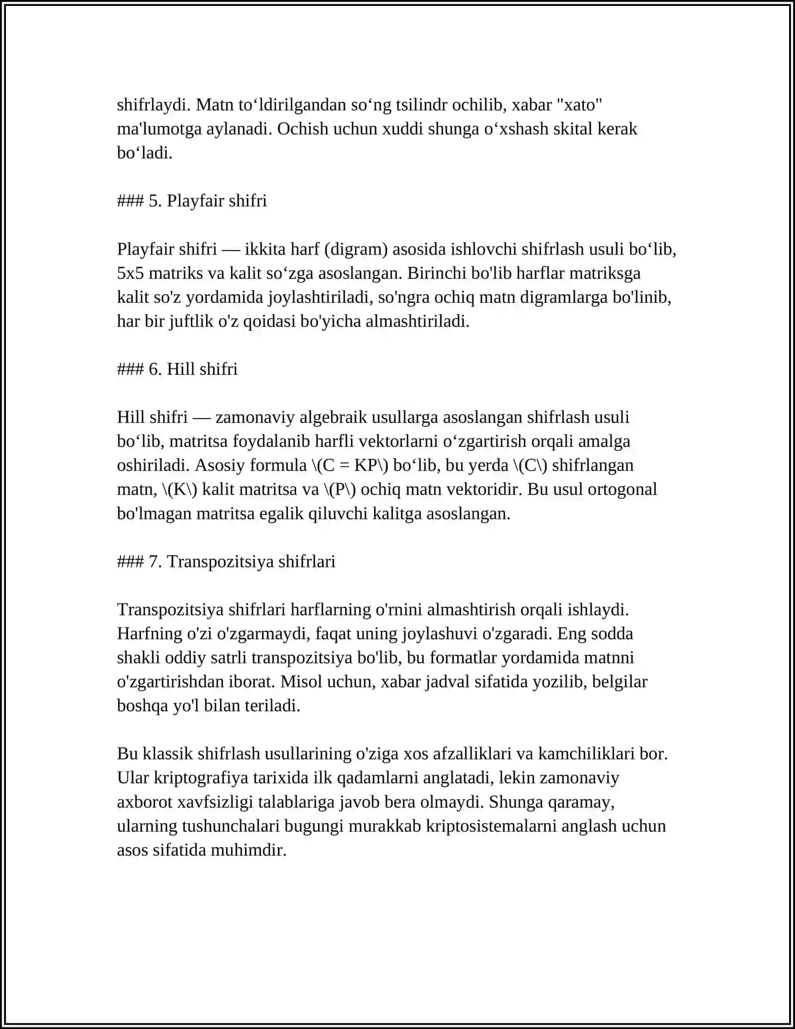 Klassik shifrlash usullari 4