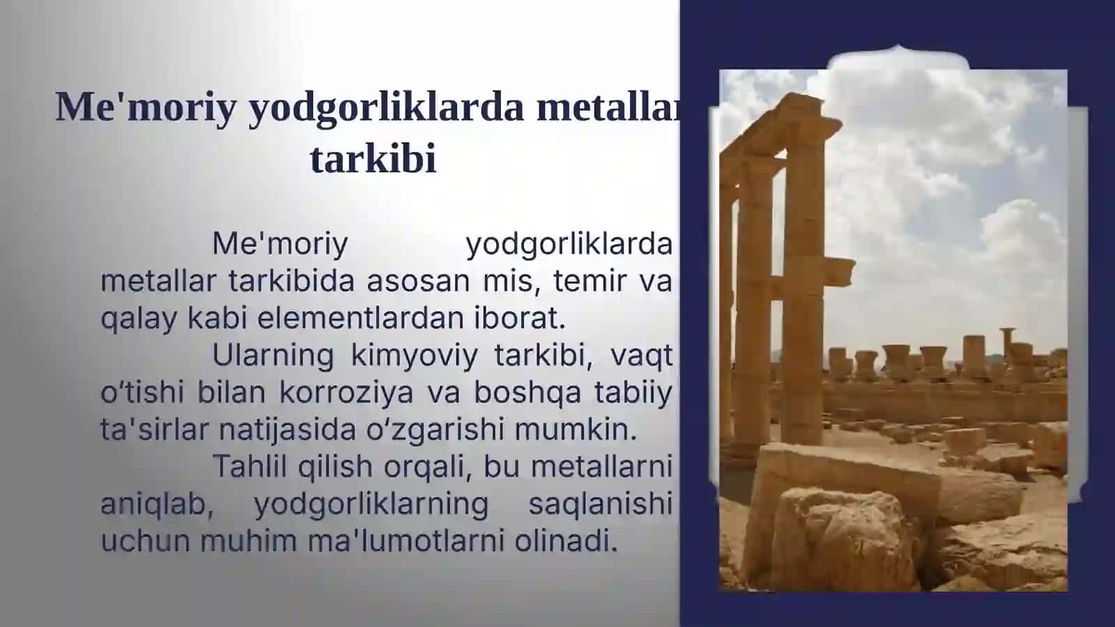 Me'moriyyodgorliklar bezagini kimyoviy tarkibi 4