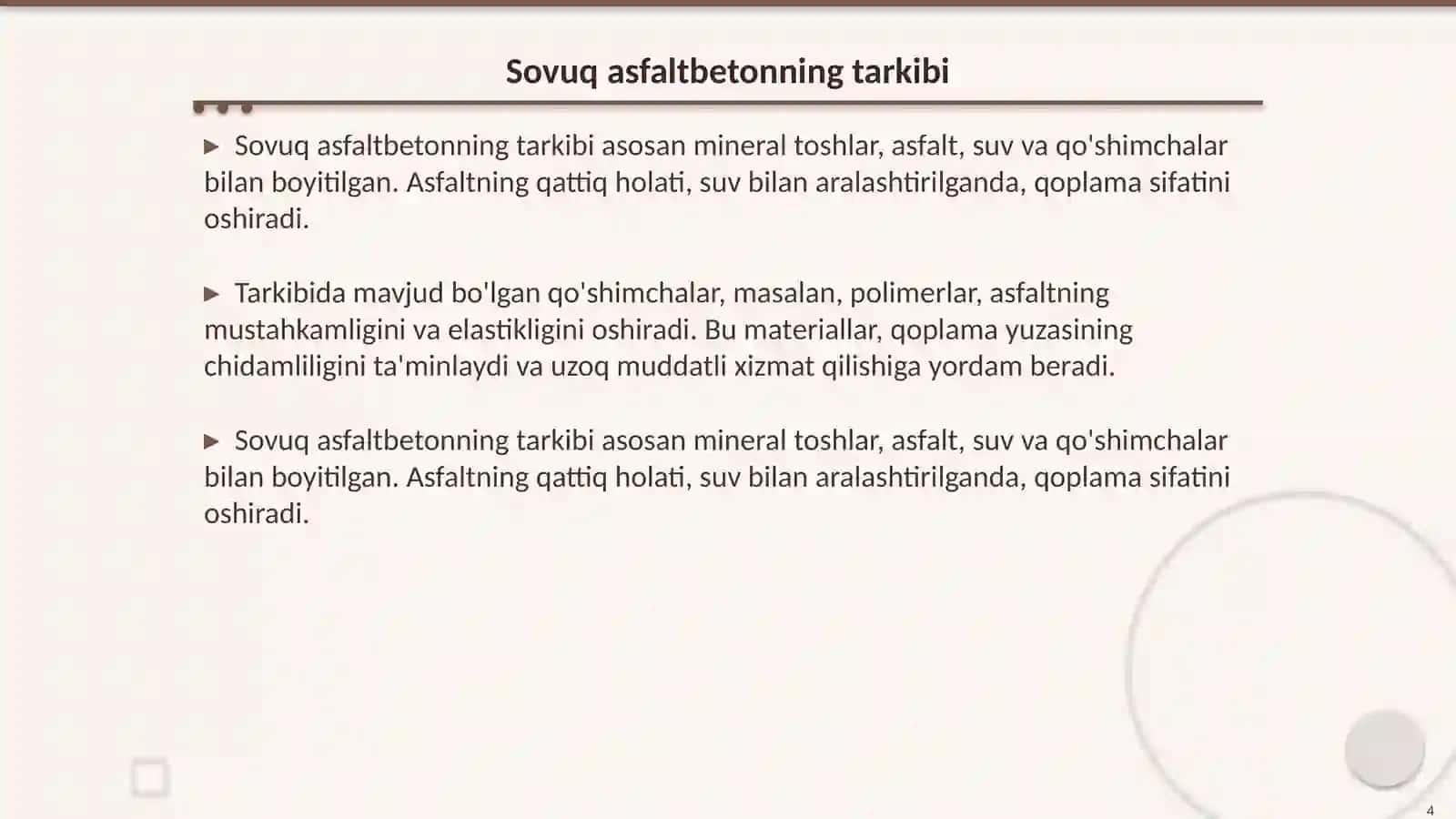Sovuq asfaltbetondan qoplama qurish texnologiyalarining o‘ziga xosligi 4