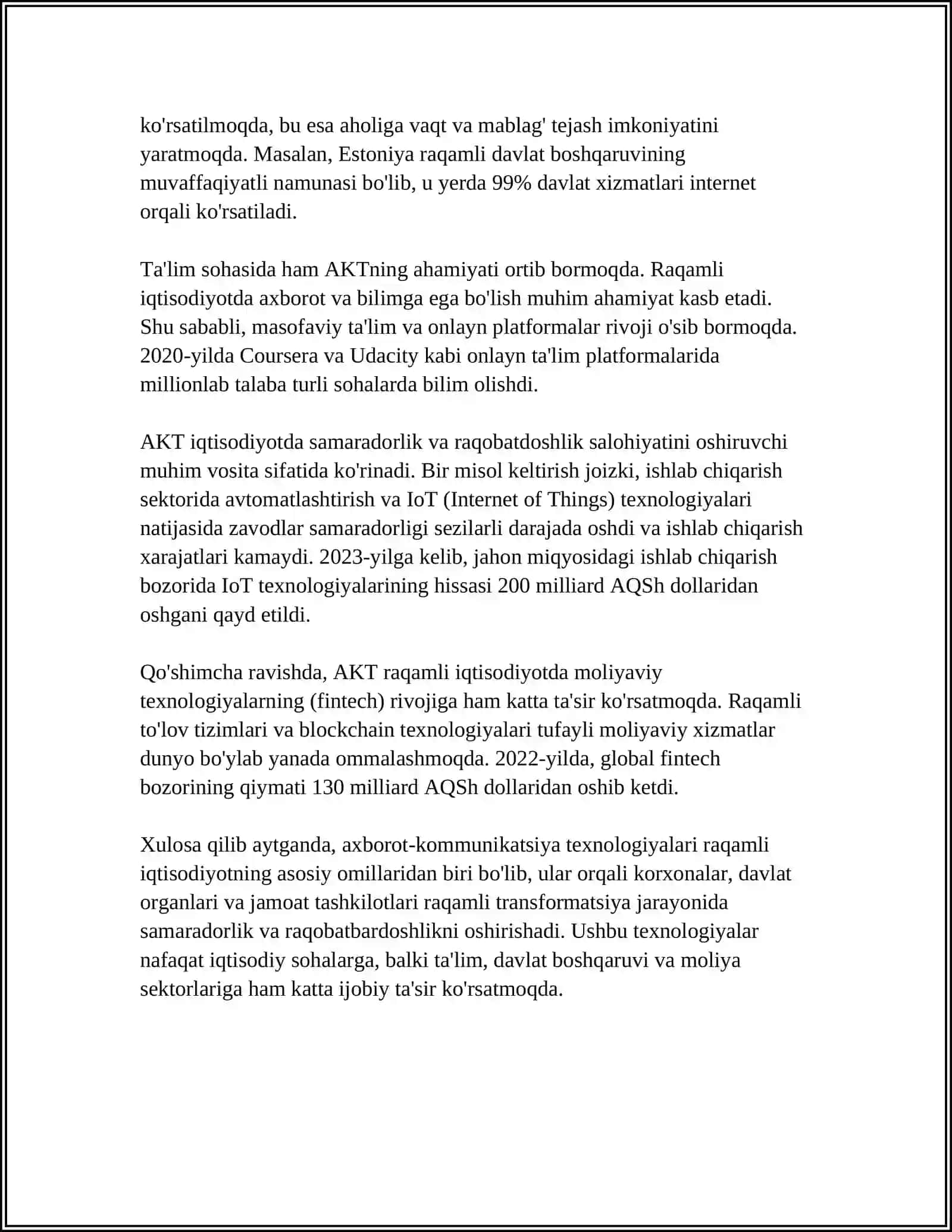 RAQAMLI IQTISODIYOTNI RIVOJLANTIRISHDA AXBOROT KOMMUNIKATSIYA TEXNOLOGIYALARINI OʼRNI 4