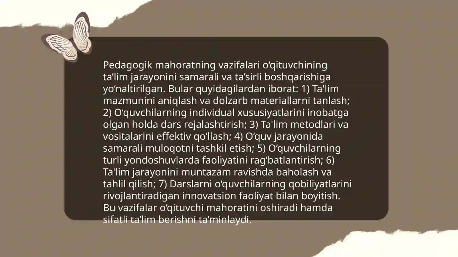 Pedagogik mahorat fani haqida tushuncha. Fanning asosiy vazifalari va tarkibiy qismlari 4