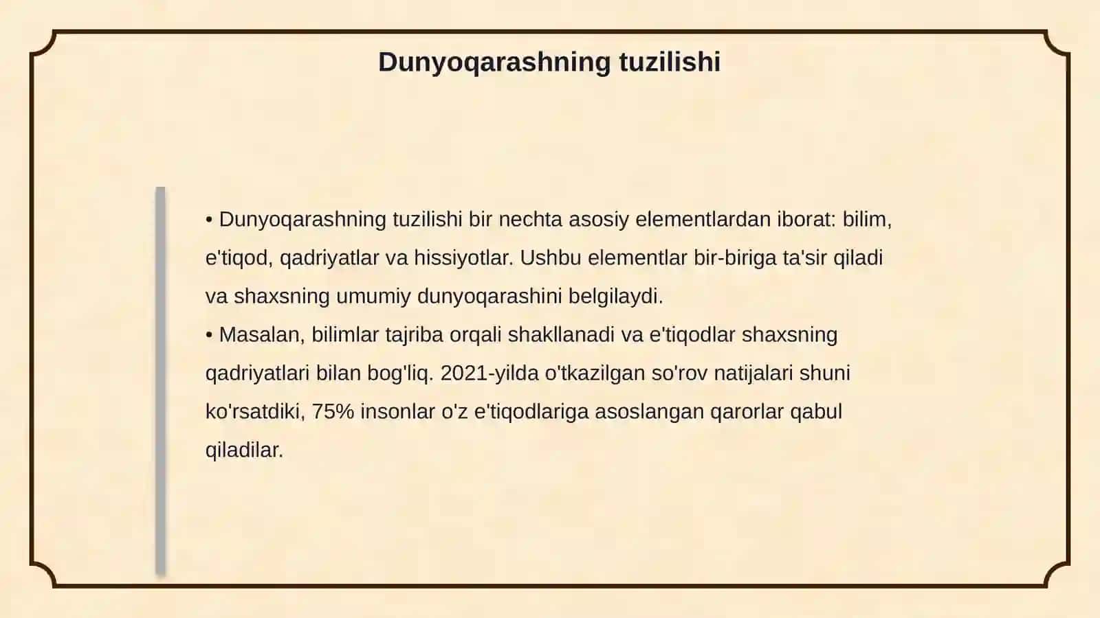 Dunyoqarashning mohiyati, tuzilishi va asosiy funksiyalari 4