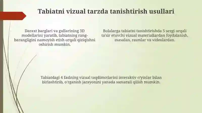 Dabolarni tabiat bilan tanishtirishda ko’rgazmalilik metodi 4